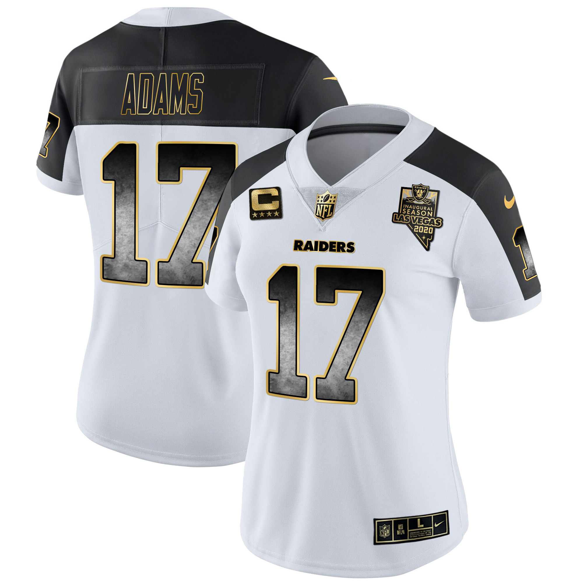 Davante Adams Women's Las Vegas Raiders Gold Arch Smoke Vapor Inverted Jersey - All Stitched 