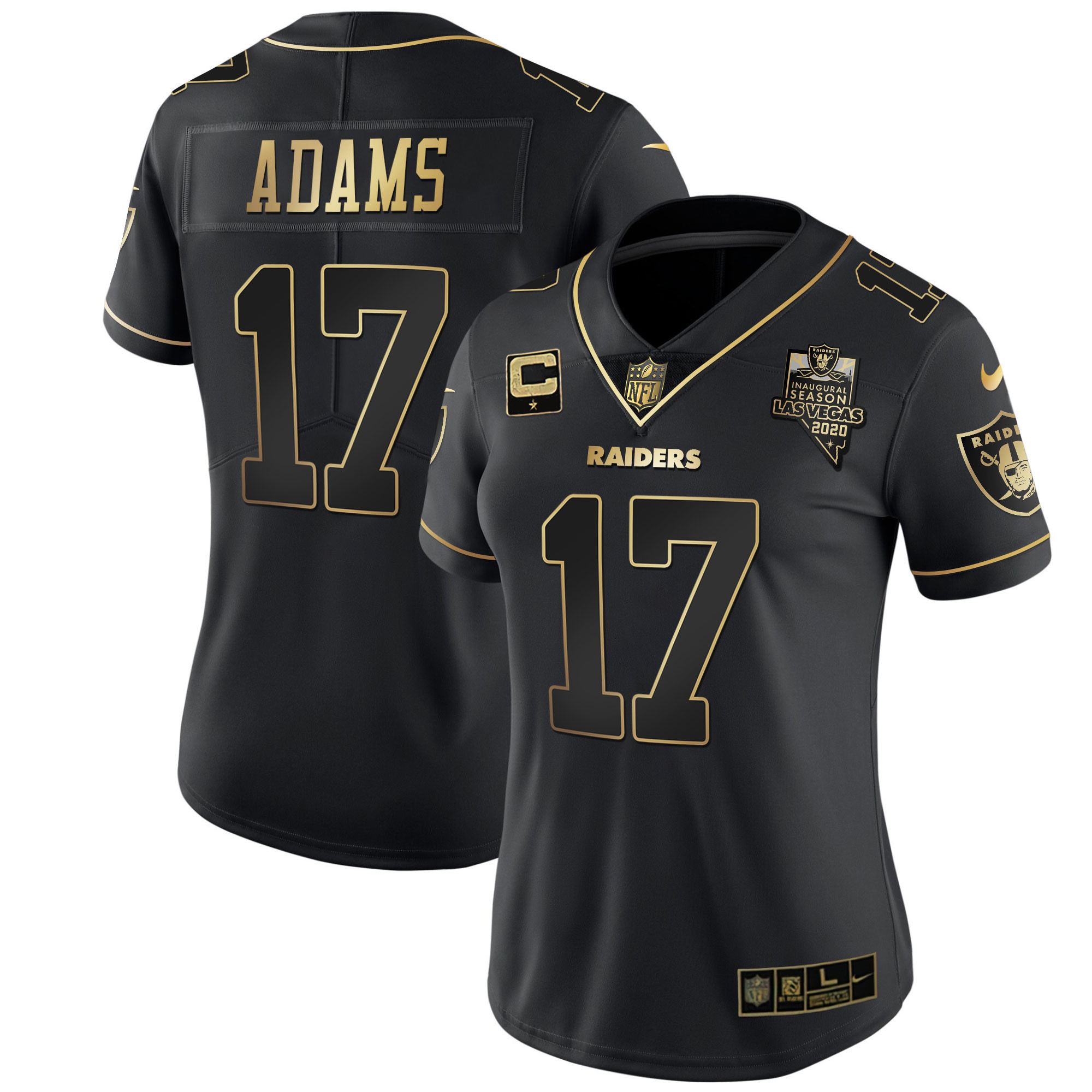 Davante Adams Women's Las Vegas Raiders Inaugural Season Patch Gold & Split Black Gold Jersey - All Stitched 