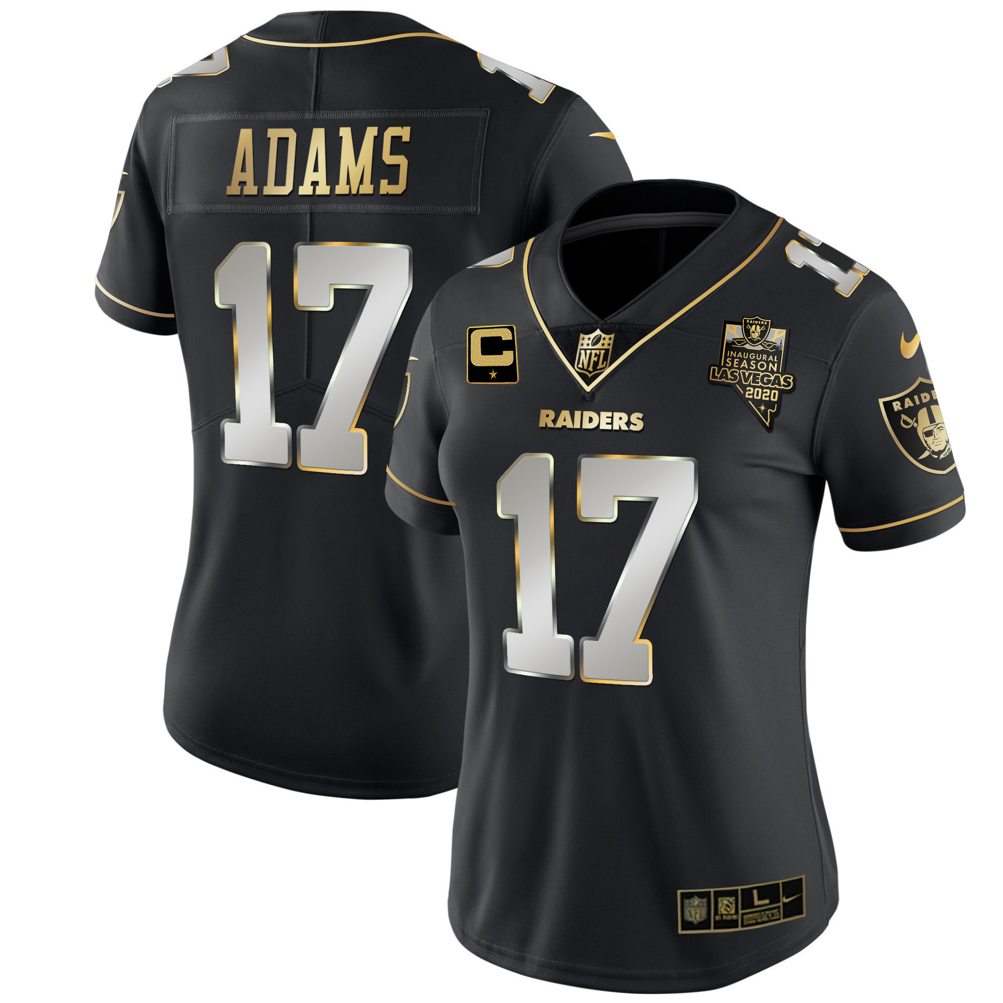 Davante Adams Women's Las Vegas Raiders Inaugural Season Patch Gold & Split Black Limited Jersey - All Stitched 