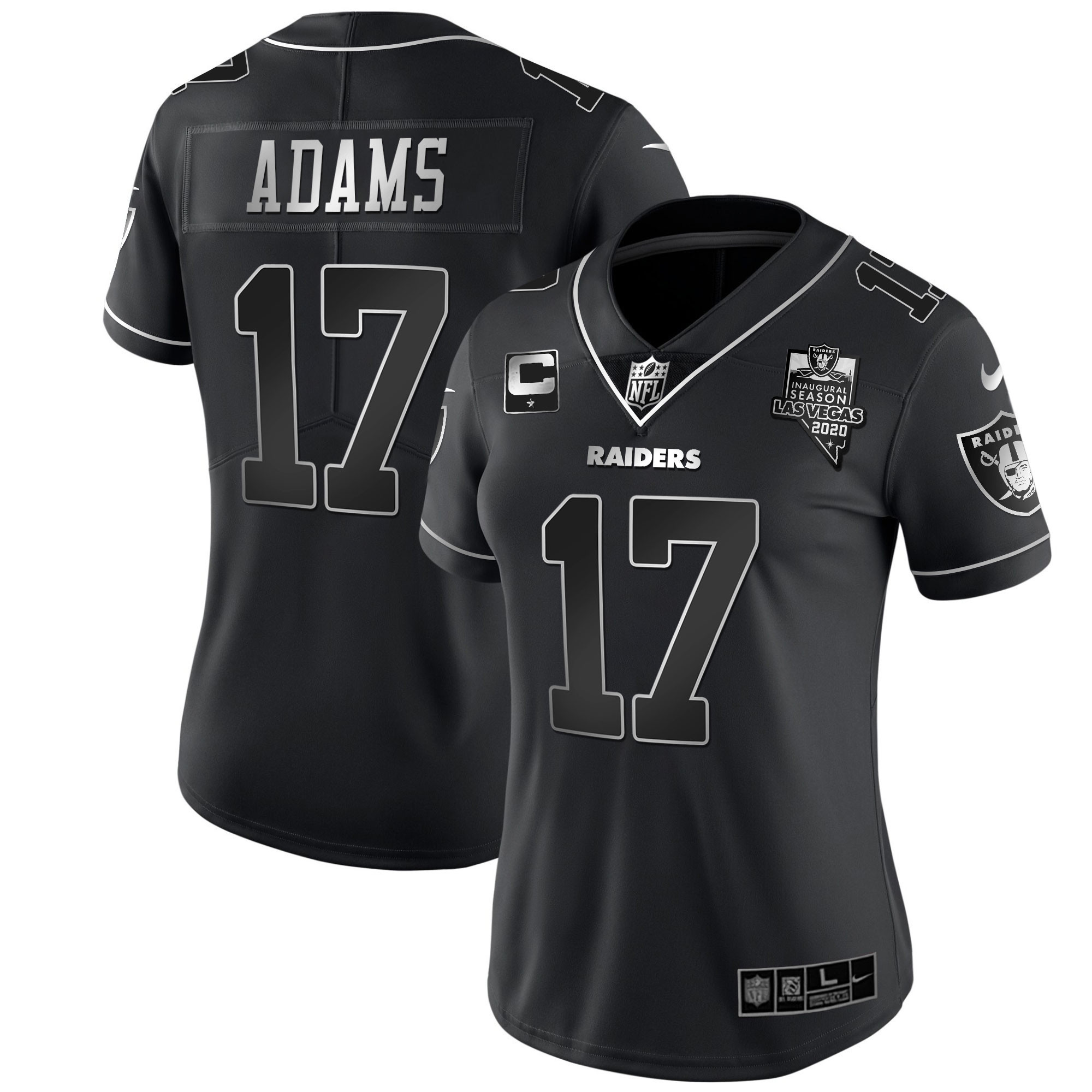 Davante Adams Women's Las Vegas Raiders Inaugural Season Patch Gold & Split Black Silver Jersey - All Stitched 