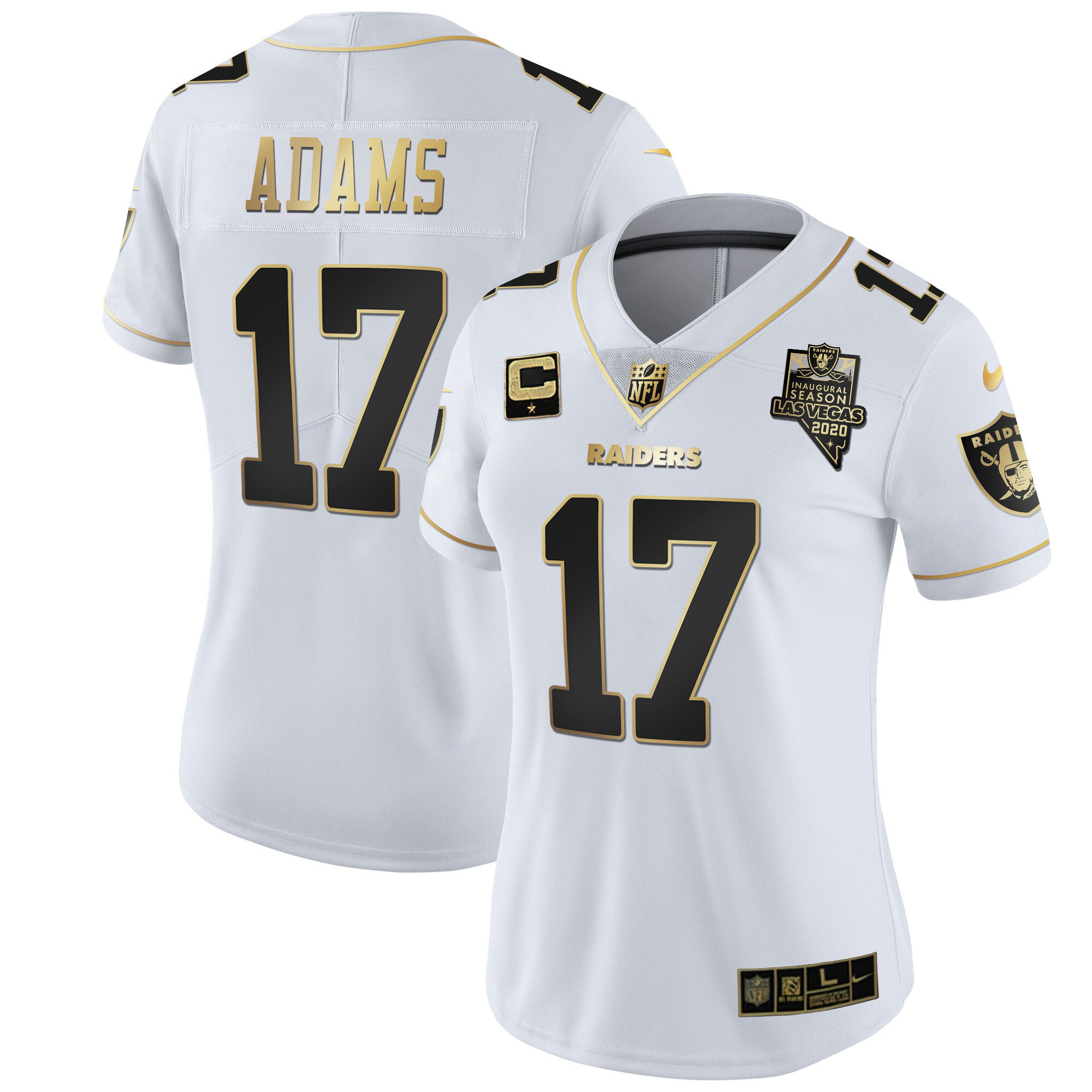 Davante Adams Women's Las Vegas Raiders Inaugural Season Patch Gold & Split White Gold Jersey - All Stitched 