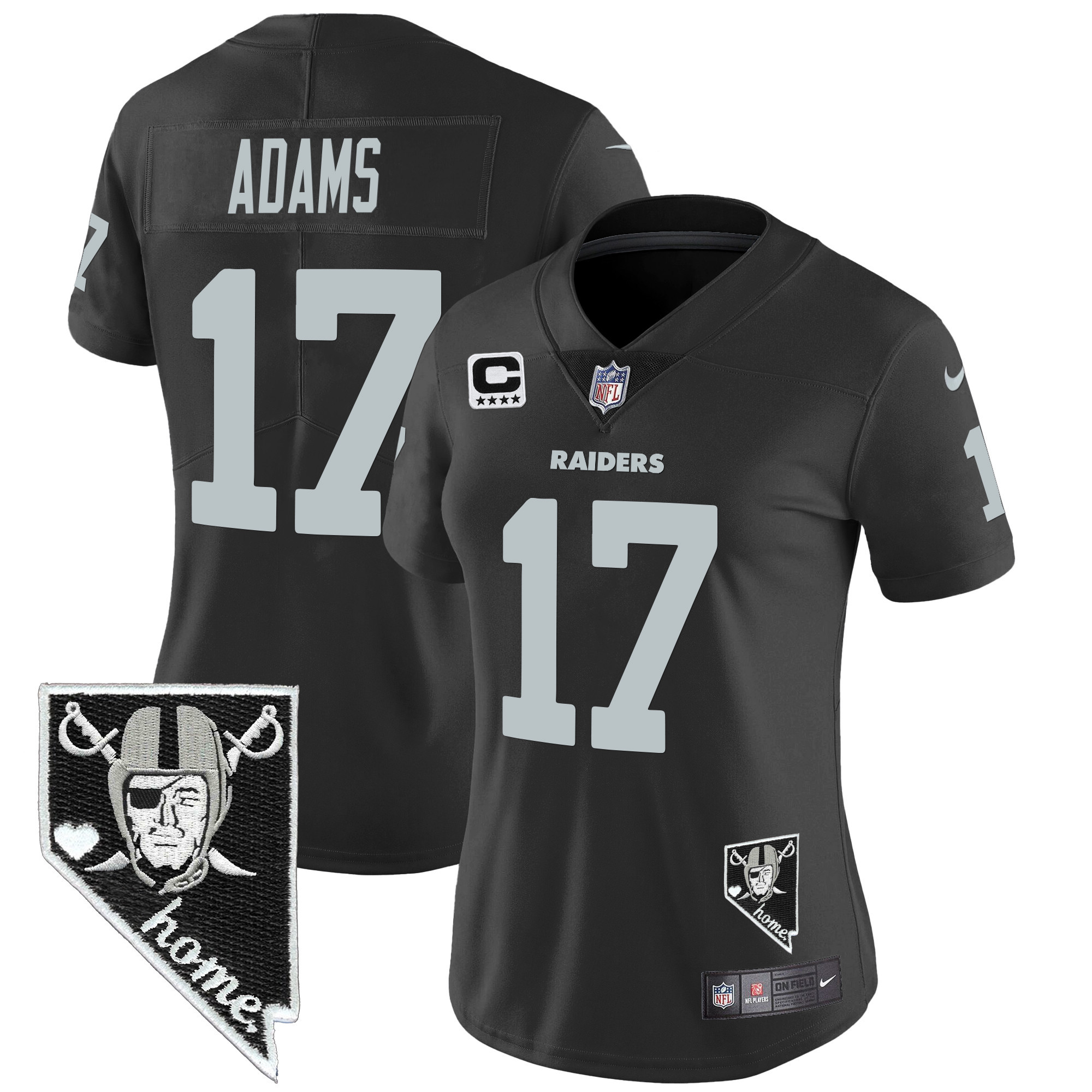 Davante Adams Women's Las Vegas Raiders Nevada Home Patch Vapor Black Jersey - All Stitched 