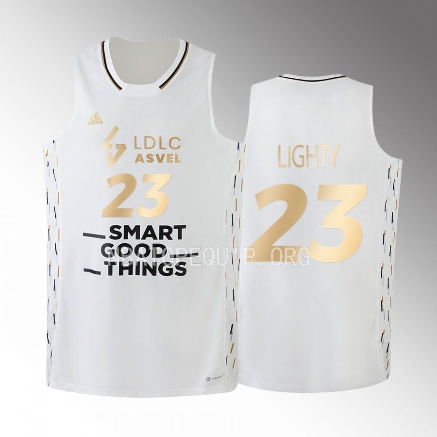 David Lighty LDLC ASVEL #23 White Jersey 2022-23 Home Golden