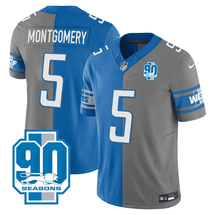 David Montgomery Detroit Lions 90th Year Patch Split Vapor Jersey - All Stitched 