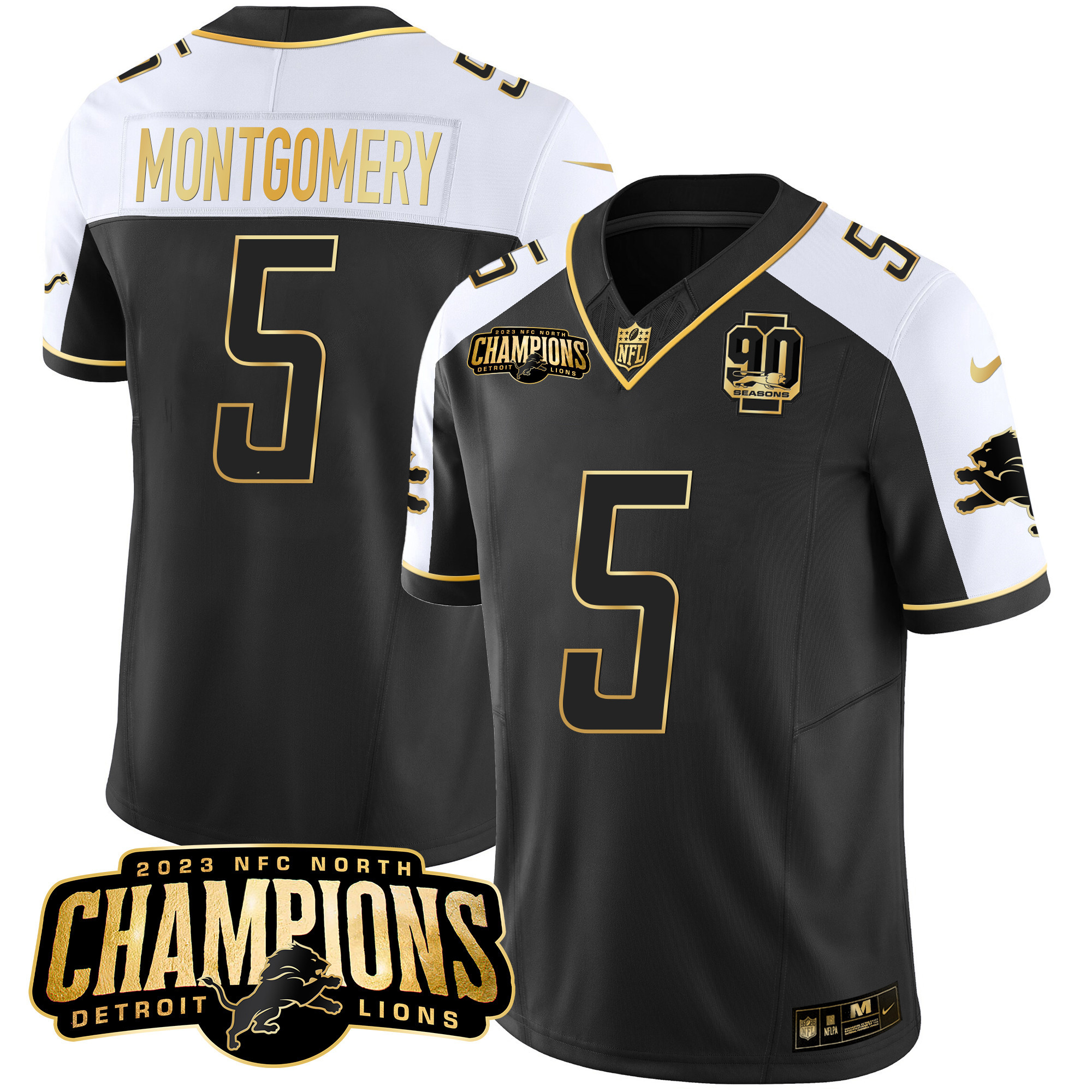 David Montgomery Men's Detroit Lions 2023 NFC North Champions Patch Gold Vapor Alternate Jersey - All Stitched 
