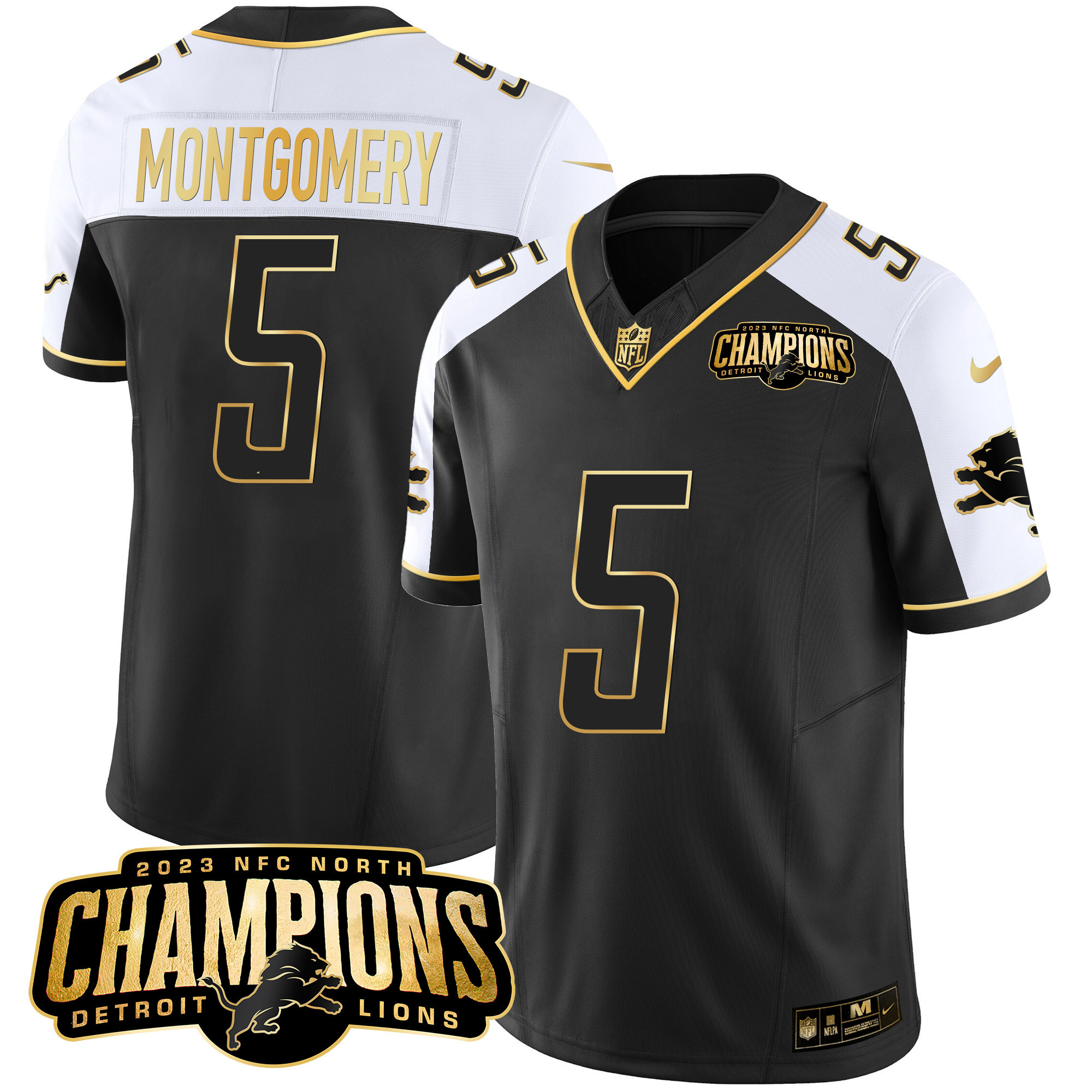 David Montgomery Men's Detroit Lions 2023 NFC North Champions Patch Gold Vapor Alternate Jersey - All Stitched 