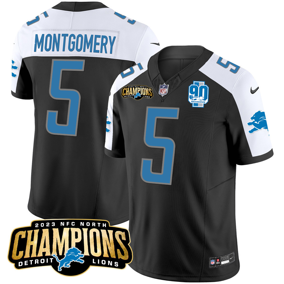 David Montgomery Men's Detroit Lions 2023 NFC North Champions Patch Vapor Black Alternate Jersey - All Stitched 