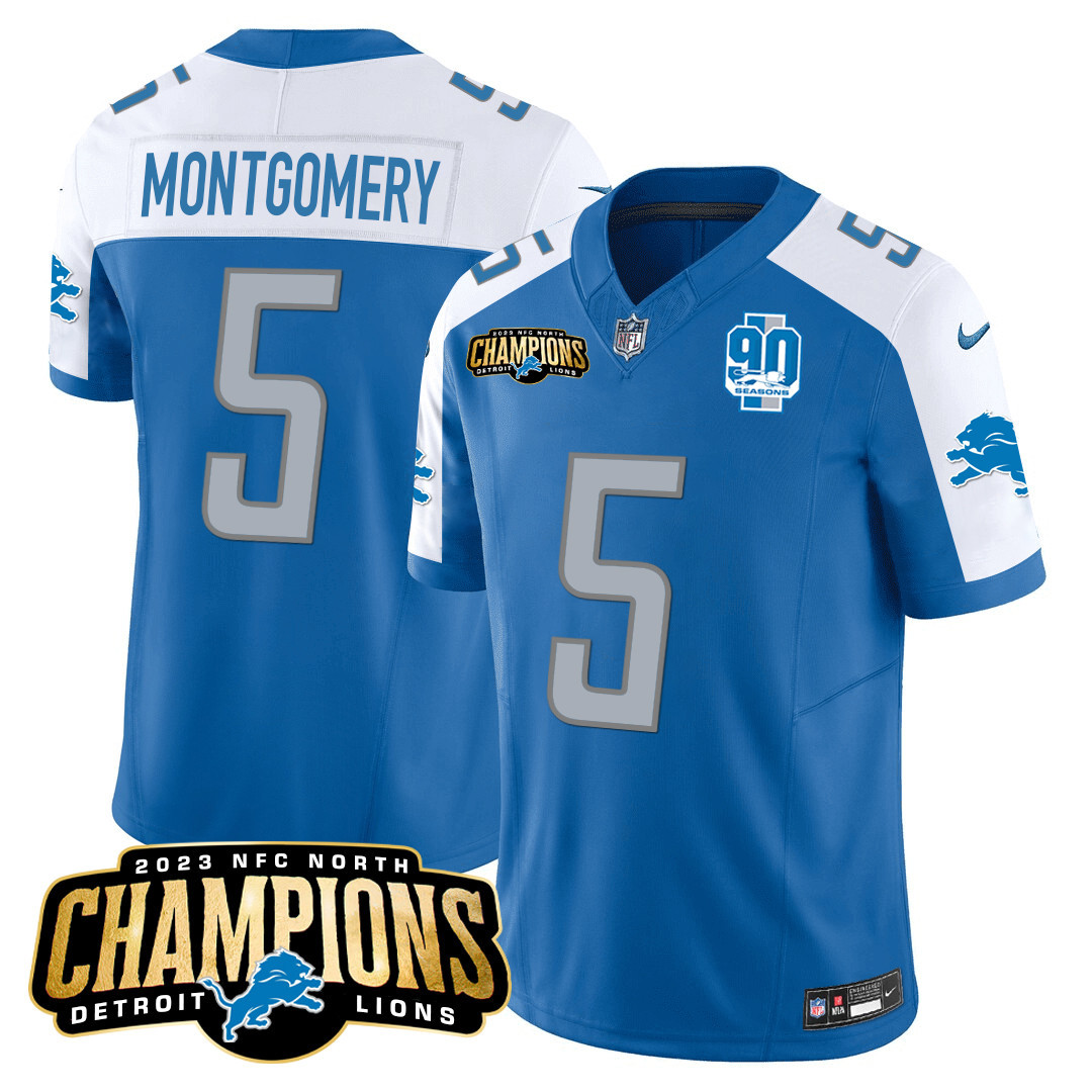 David Montgomery Men's Detroit Lions 2023 NFC North Champions Patch Vapor Blue Alternate Jersey - All Stitched 