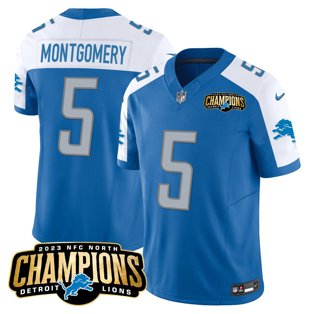 David Montgomery Men's Detroit Lions 2023 NFC North Champions Patch Vapor Blue Alternate Jersey - All Stitched 