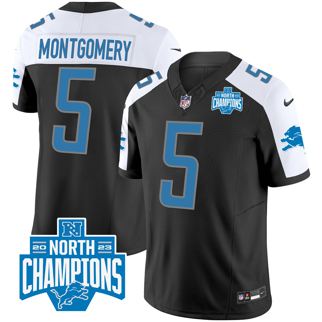 David Montgomery Men's Detroit Lions 2023 NFC North Division Champions Patch Vapor Black Alternate Jersey - All Stitched 