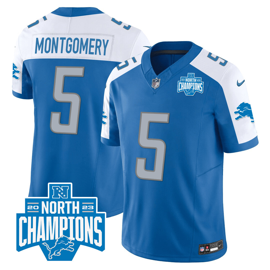David Montgomery Men's Detroit Lions 2023 NFC North Division Champions Patch Vapor Blue Alternate Jersey - All Stitched 