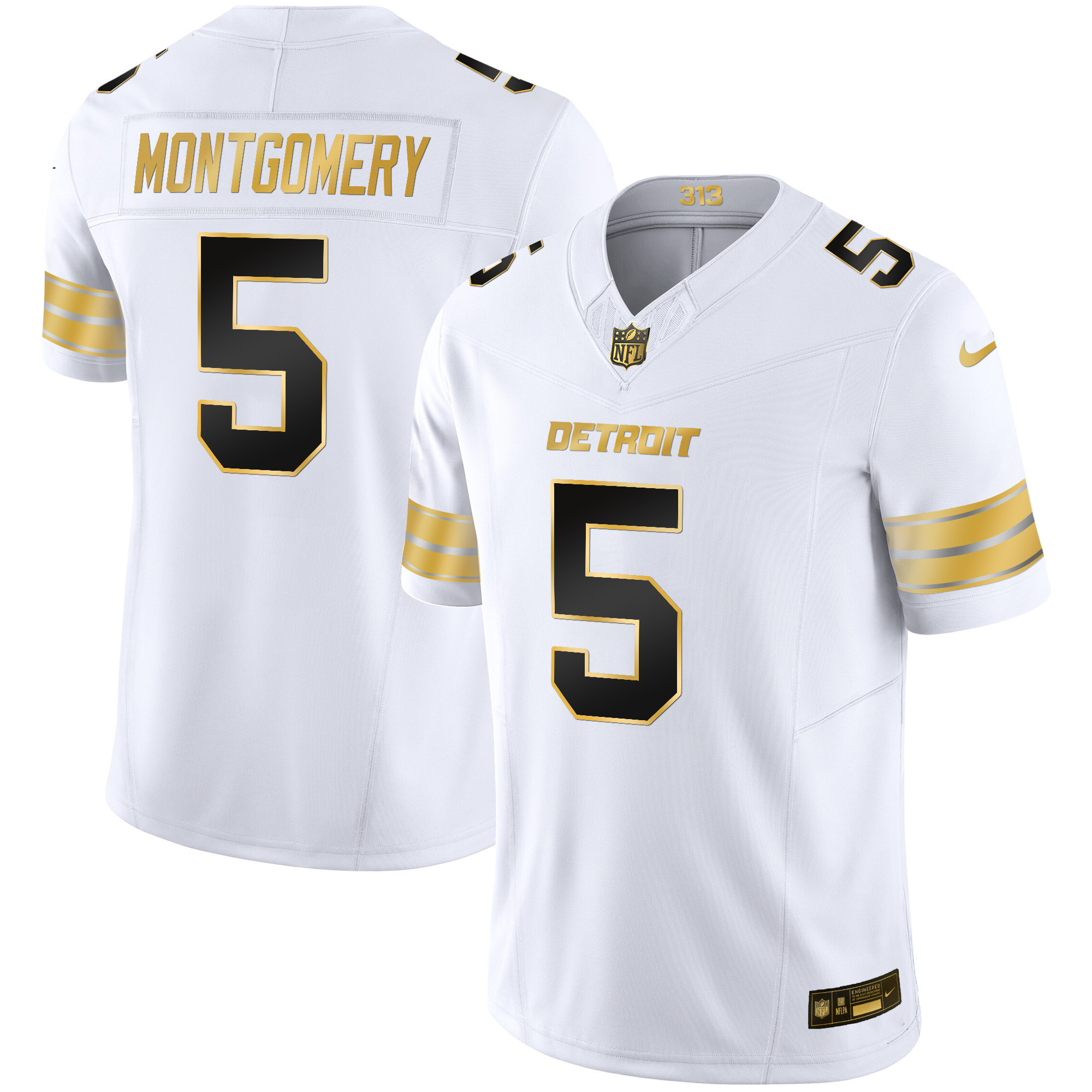 David Montgomery Men's Detroit Lions 2024 Gold Vapor Limited White Gold Jersey - All Stitched 