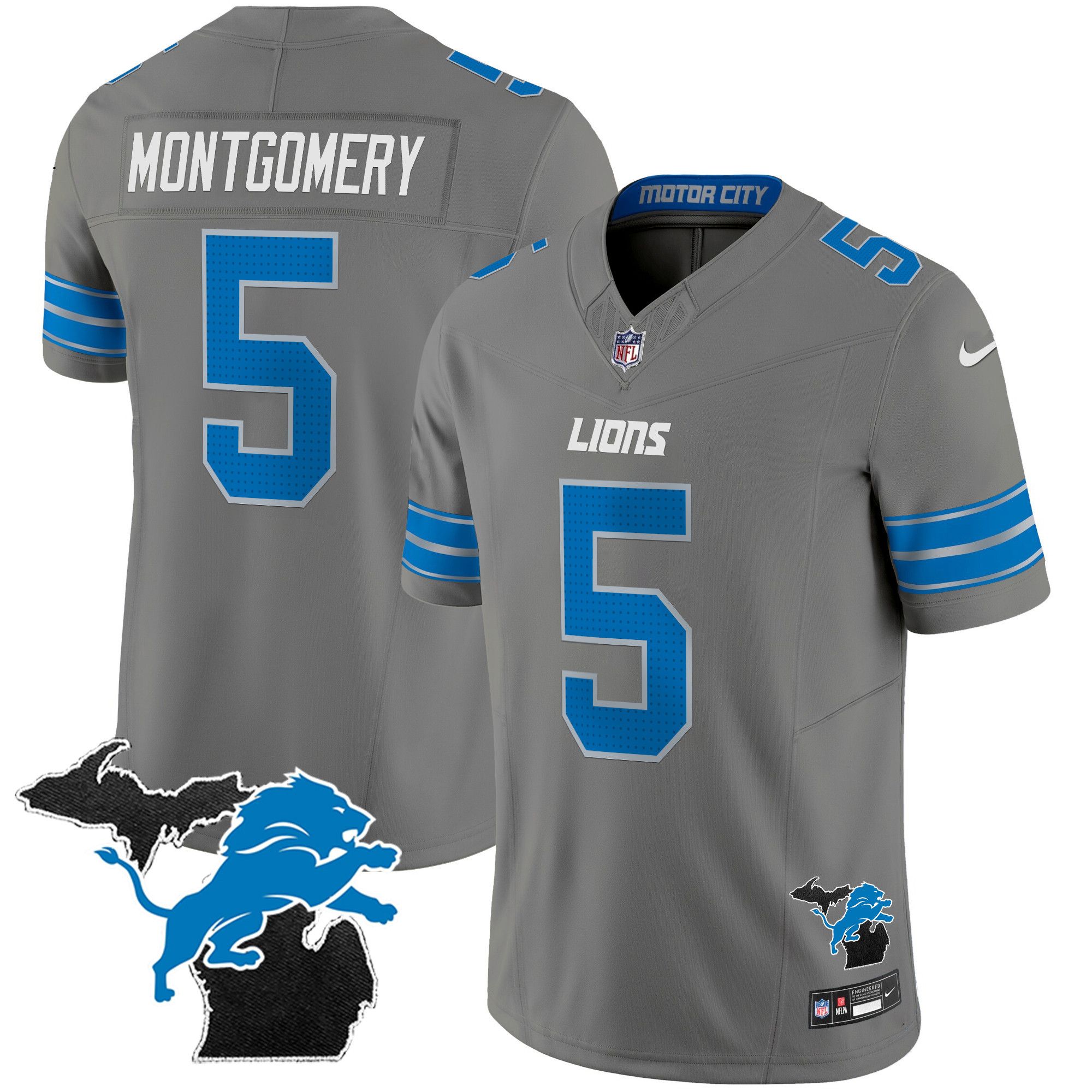 David Montgomery Men's Detroit Lions 2024 Michigan Patch Vapor Limited Gray Jersey - All Stitched 