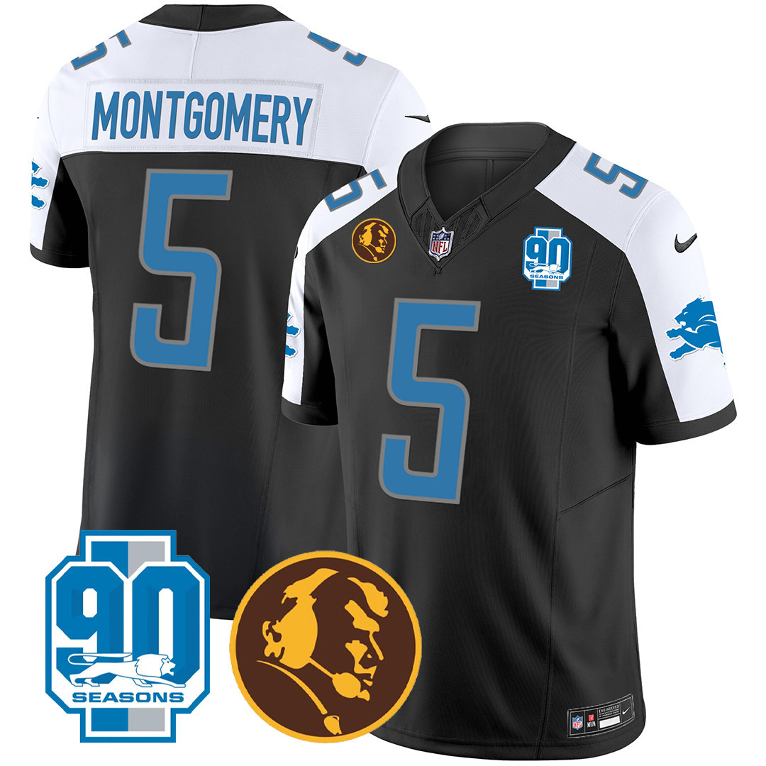 David Montgomery Men's Detroit Lions 90th & John Madden Patch Black Alternate Jersey - All Stitched 