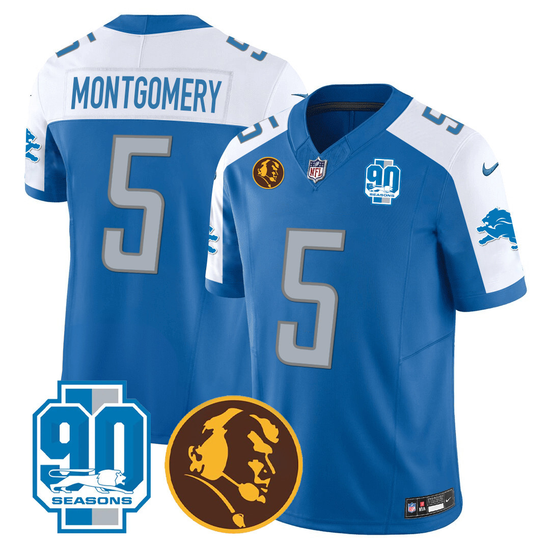 David Montgomery Men's Detroit Lions 90th & John Madden Patch Blue Alternate Jersey - All Stitched 