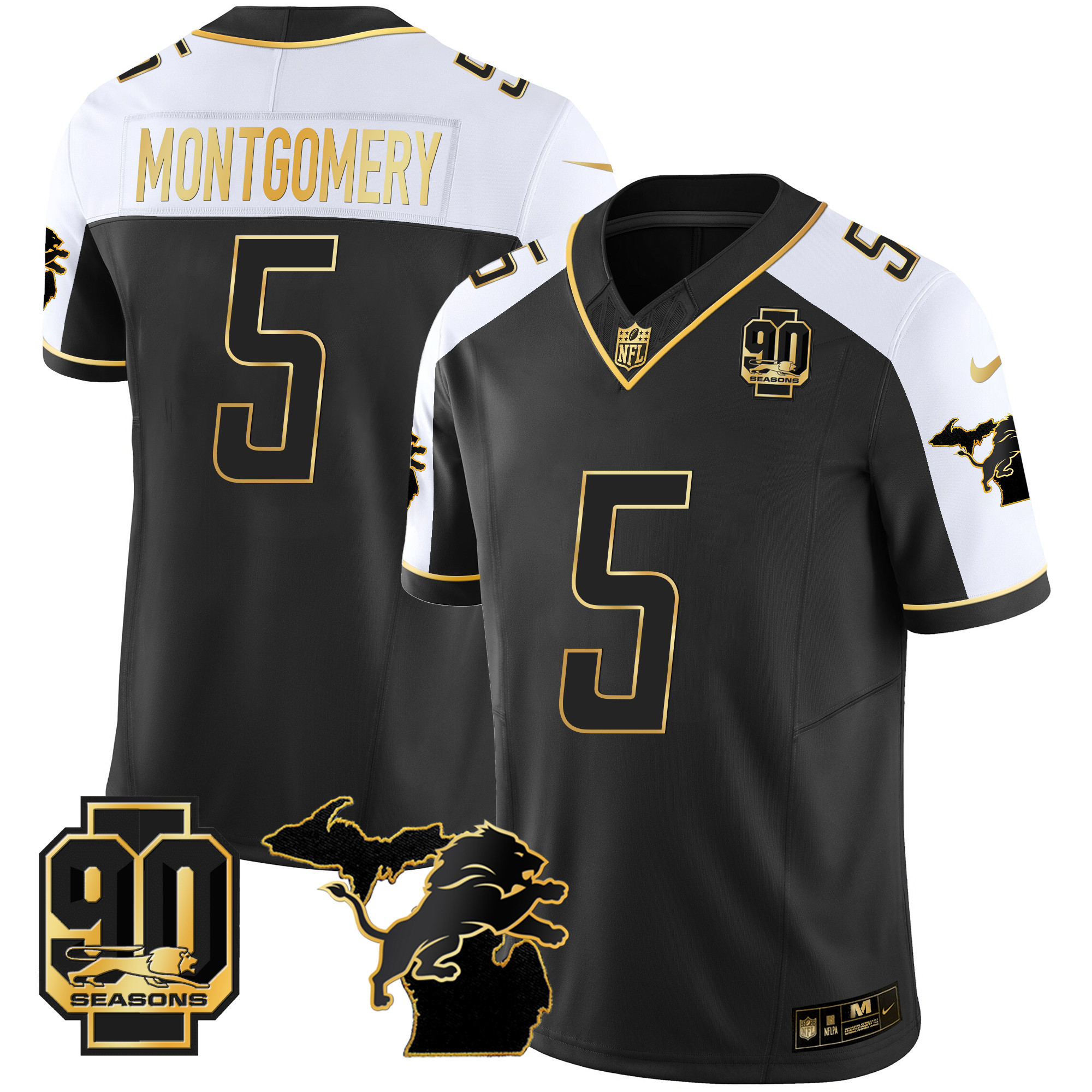 David Montgomery Men's Detroit Lions 90th Year & Michigan Patch Gold Vapor Alternate Jersey - All Stitched 