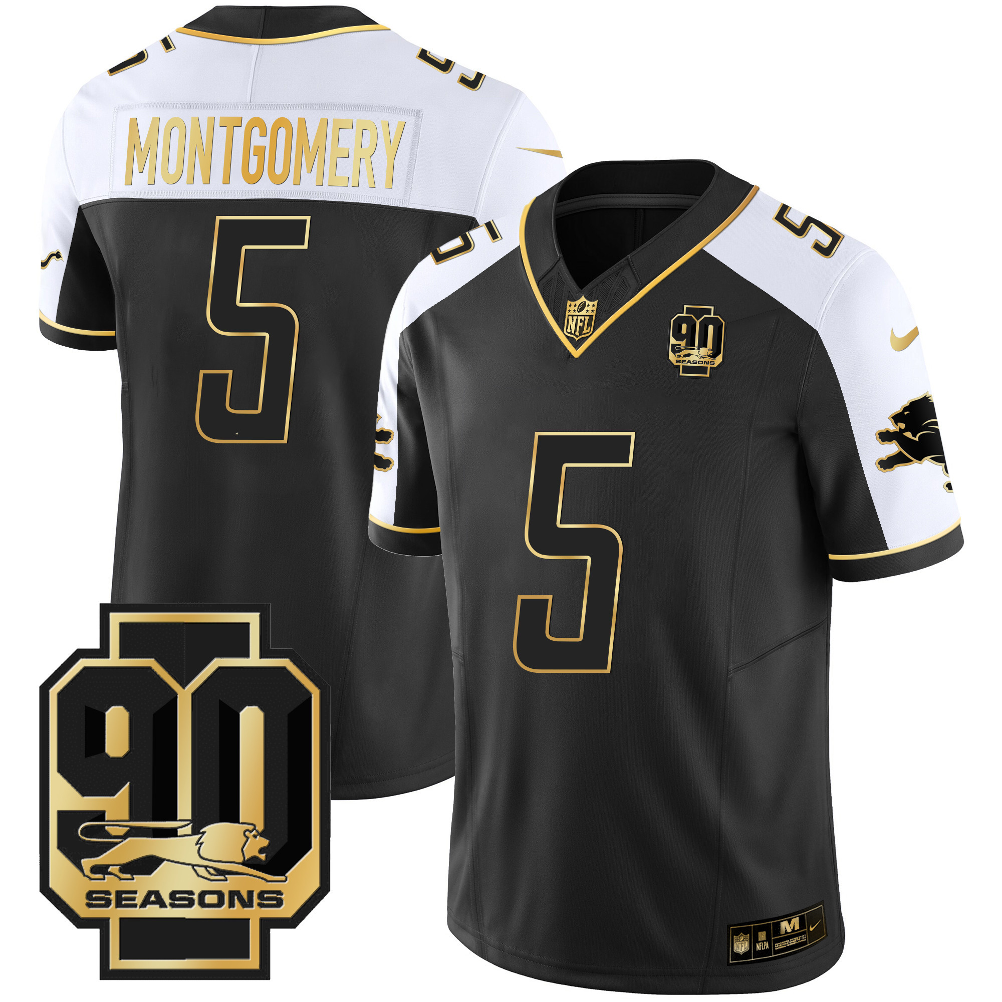 David Montgomery Men's Detroit Lions 90th Year Patch Gold Alternate Jersey - All Stitched 