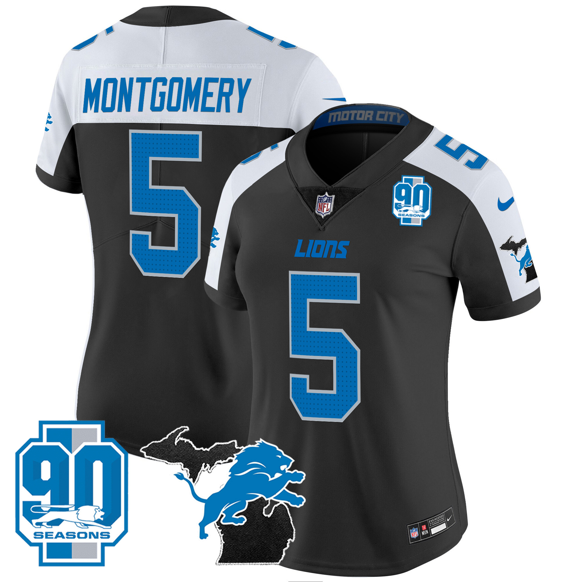 David Montgomery Women's Detroit Lions 2024 Michigan & 90th Year Patch Vapor Alternate Jersey - All Stitched 