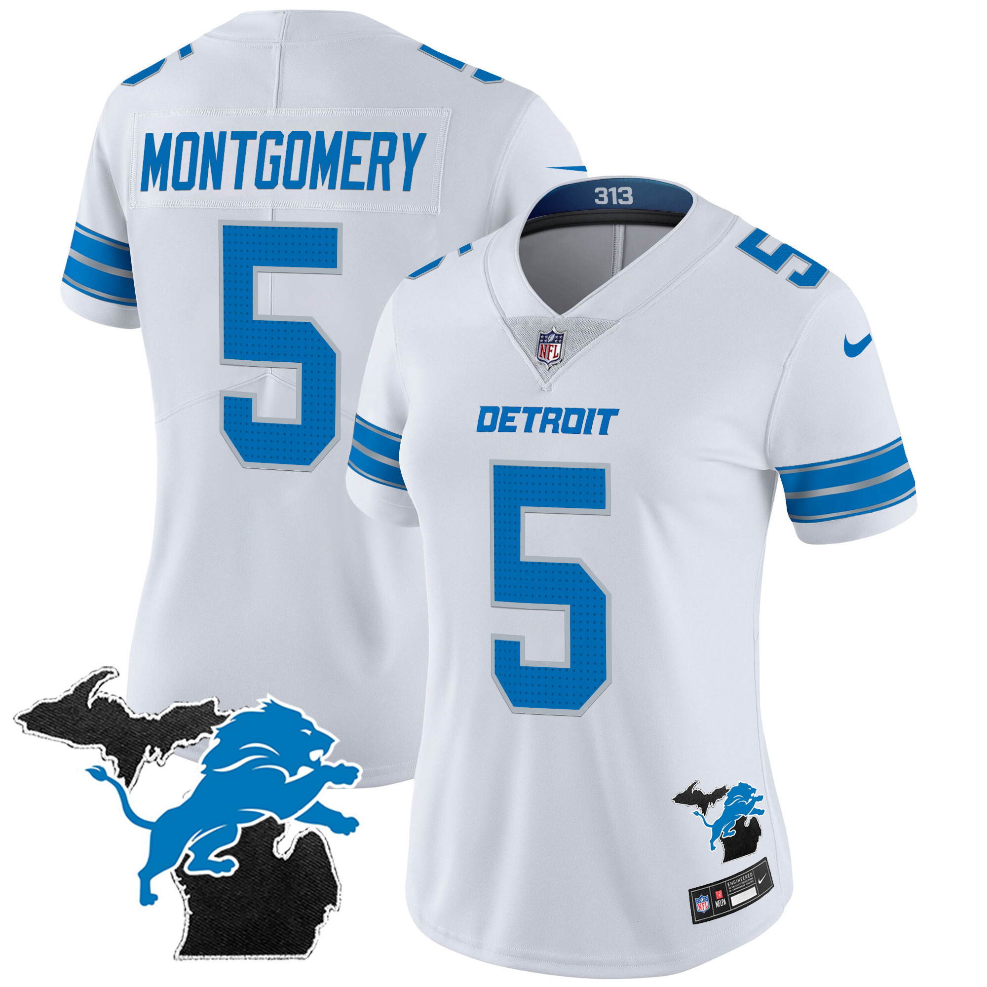 David Montgomery Women's Detroit Lions 2024 Michigan Patch Vapor White Jersey - All Stitched 