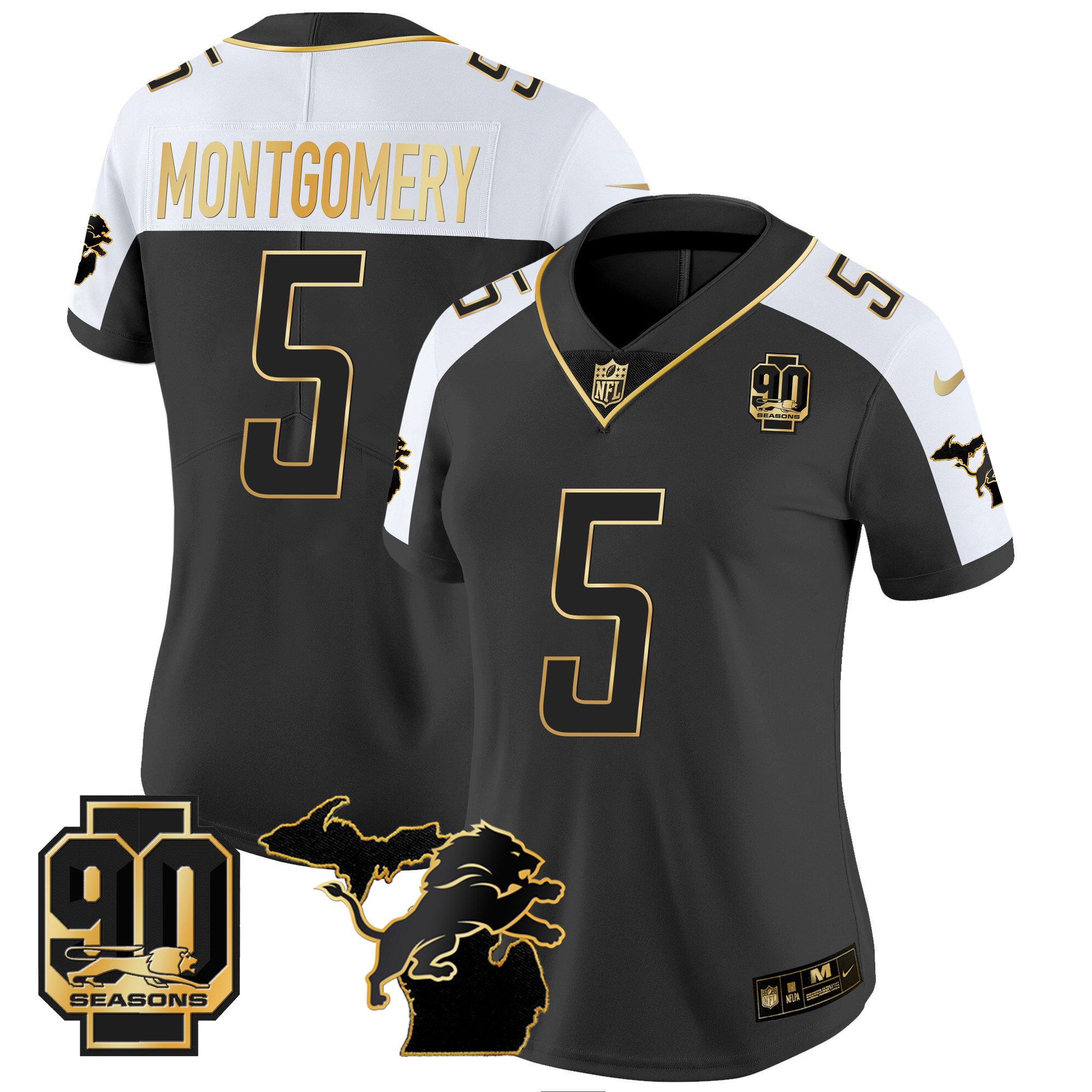 David Montgomery Women's Detroit Lions 90th Year & Michigan Patch Gold Vapor Alternate Jersey - All Stitched 