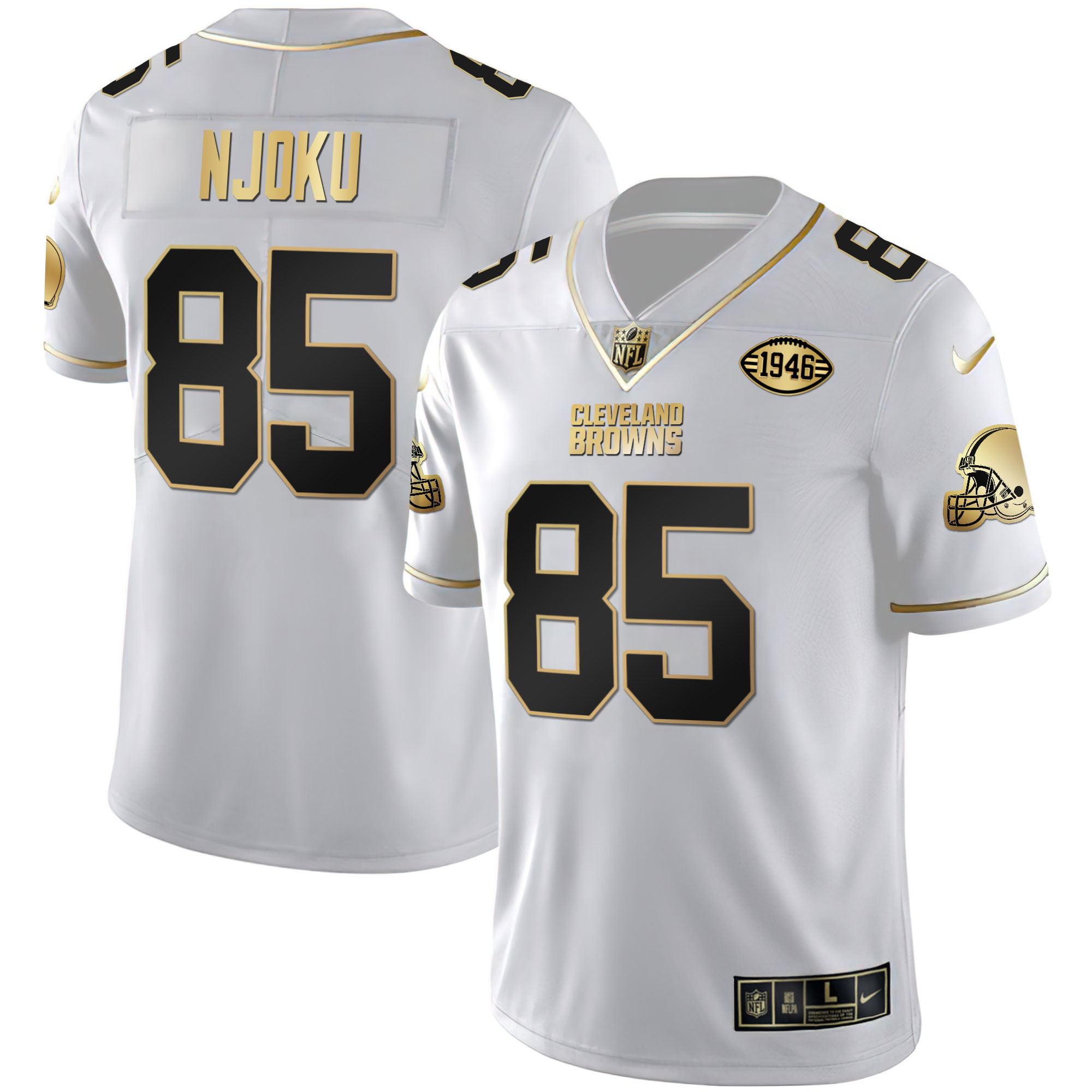 David Njoku Men's Cleveland Browns Gold & Split Vapor Limited White Gold Jersey - All Stitched