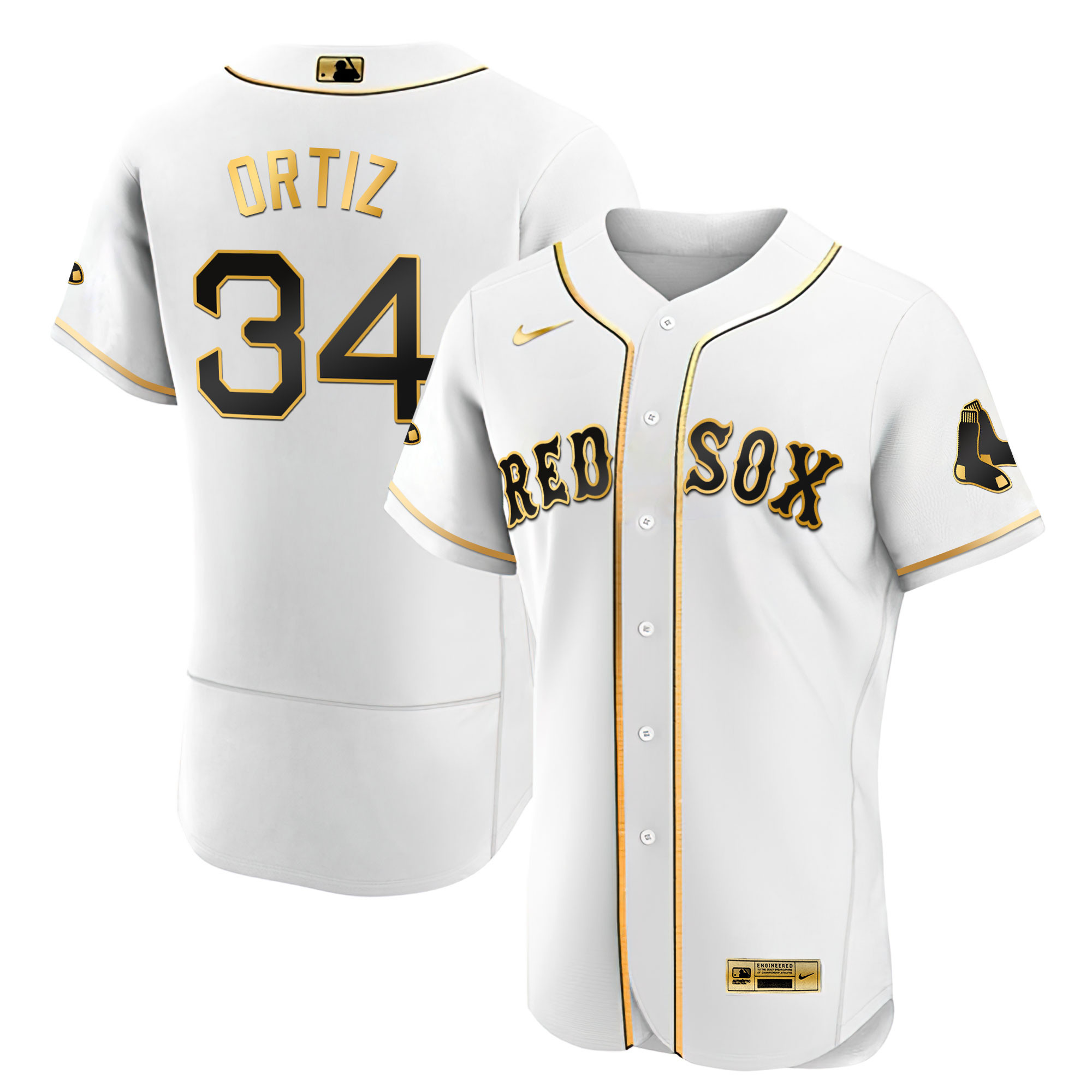 David Ortiz Boston Red Sox Black & White Gold Flex White Jersey - All Stitched