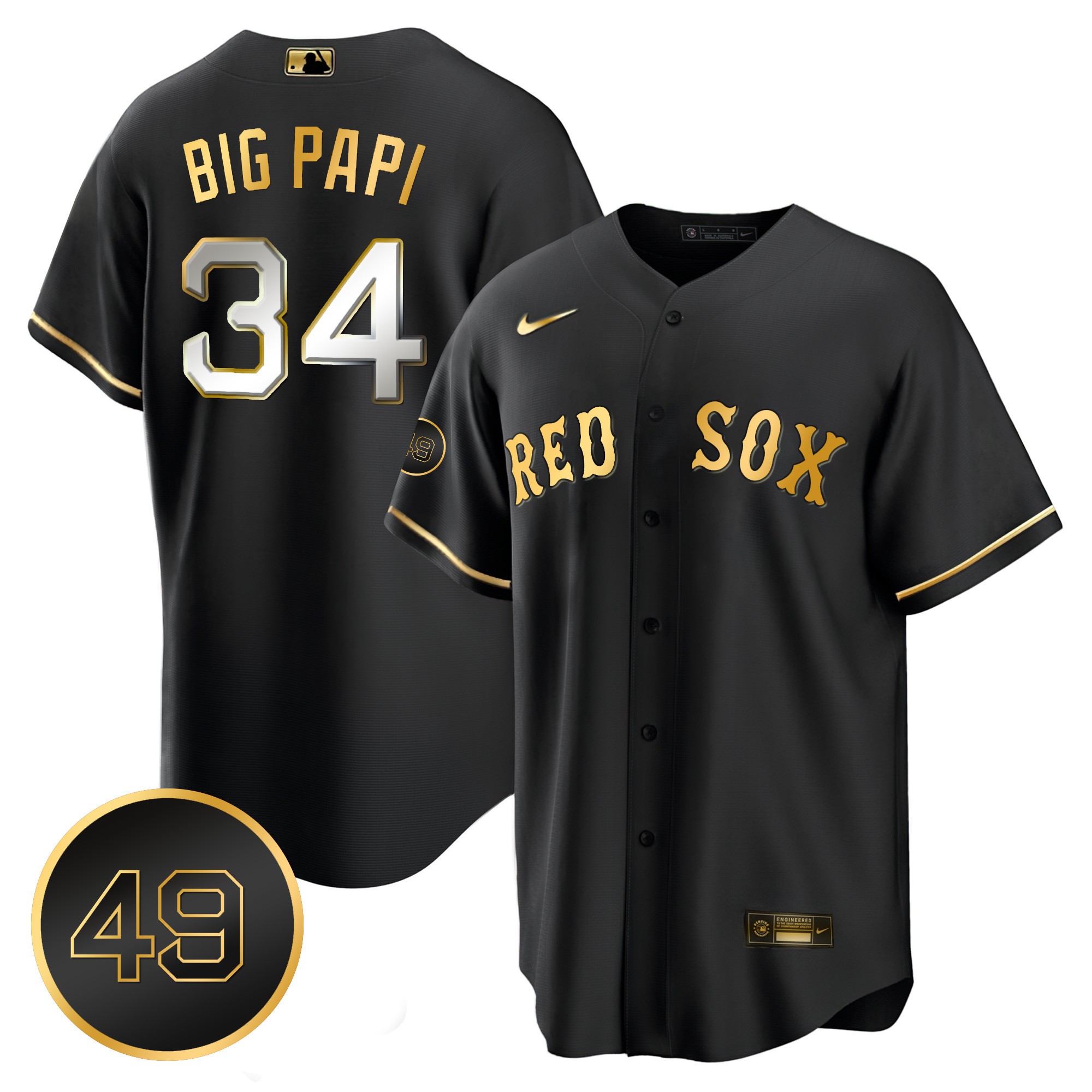David Ortiz Men's Boston Red Sox #49 Tim Wakefield Patch Cool Base Black Limited Jersey - All Stitched