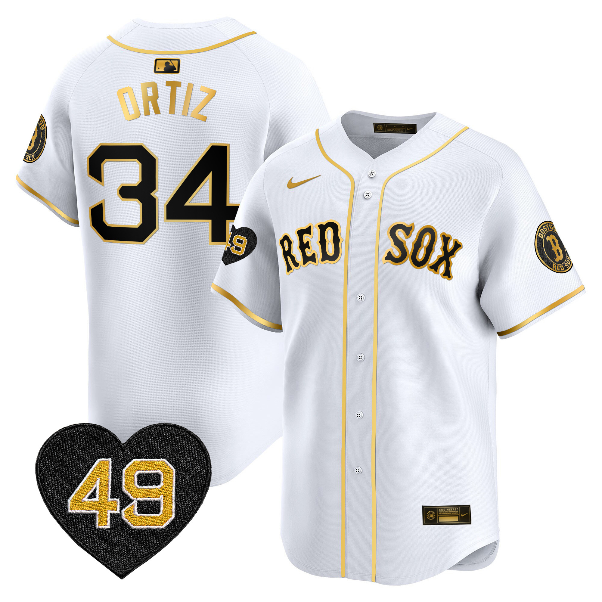 David Ortiz Men's Boston Red Sox Tim Wakefield Patch Vapor Premier Limited White Gold Jersey - All Stitched