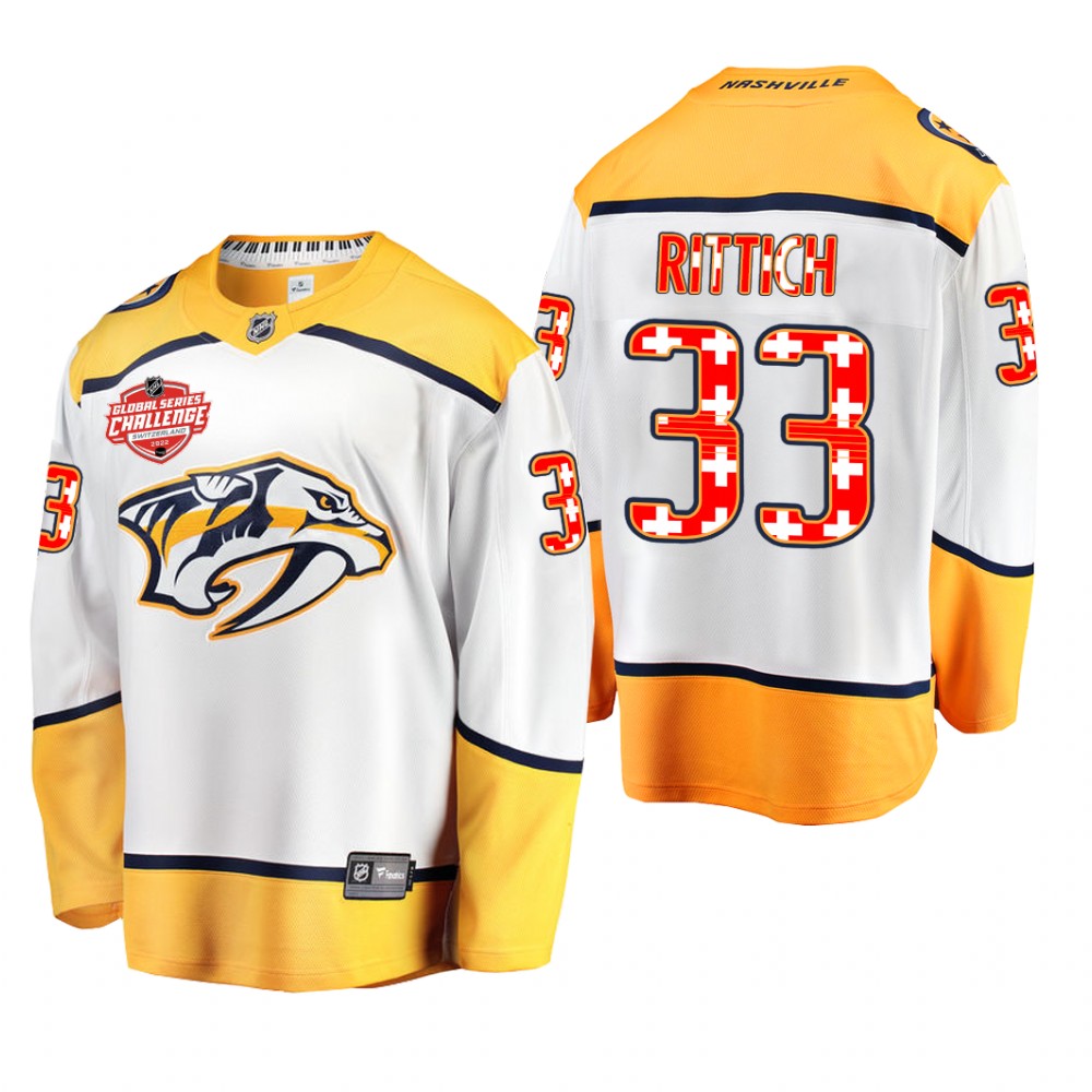 David Rittich Nashville Predators 2022 NHL Global Series White Switzerland Challenge Jersey