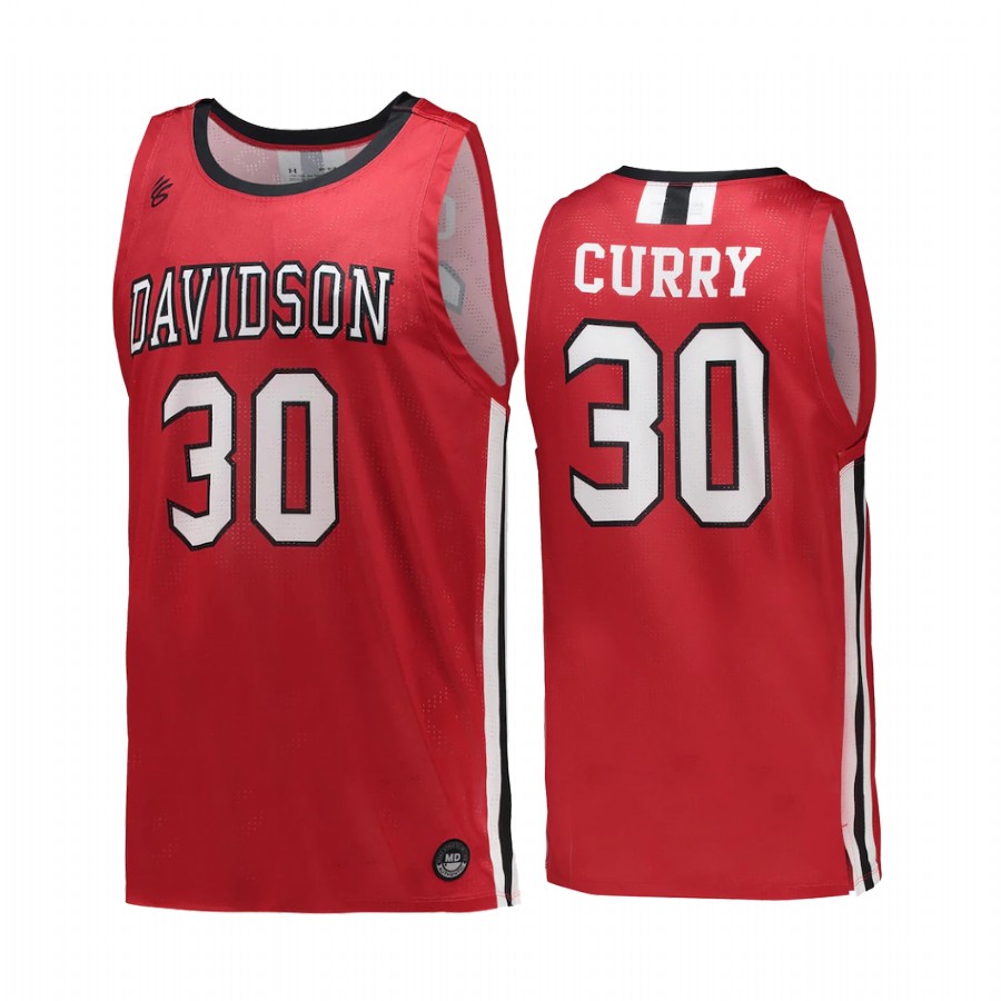 Davidson Wildcats Stephen Curry Jersey College Red Throwback Uniform