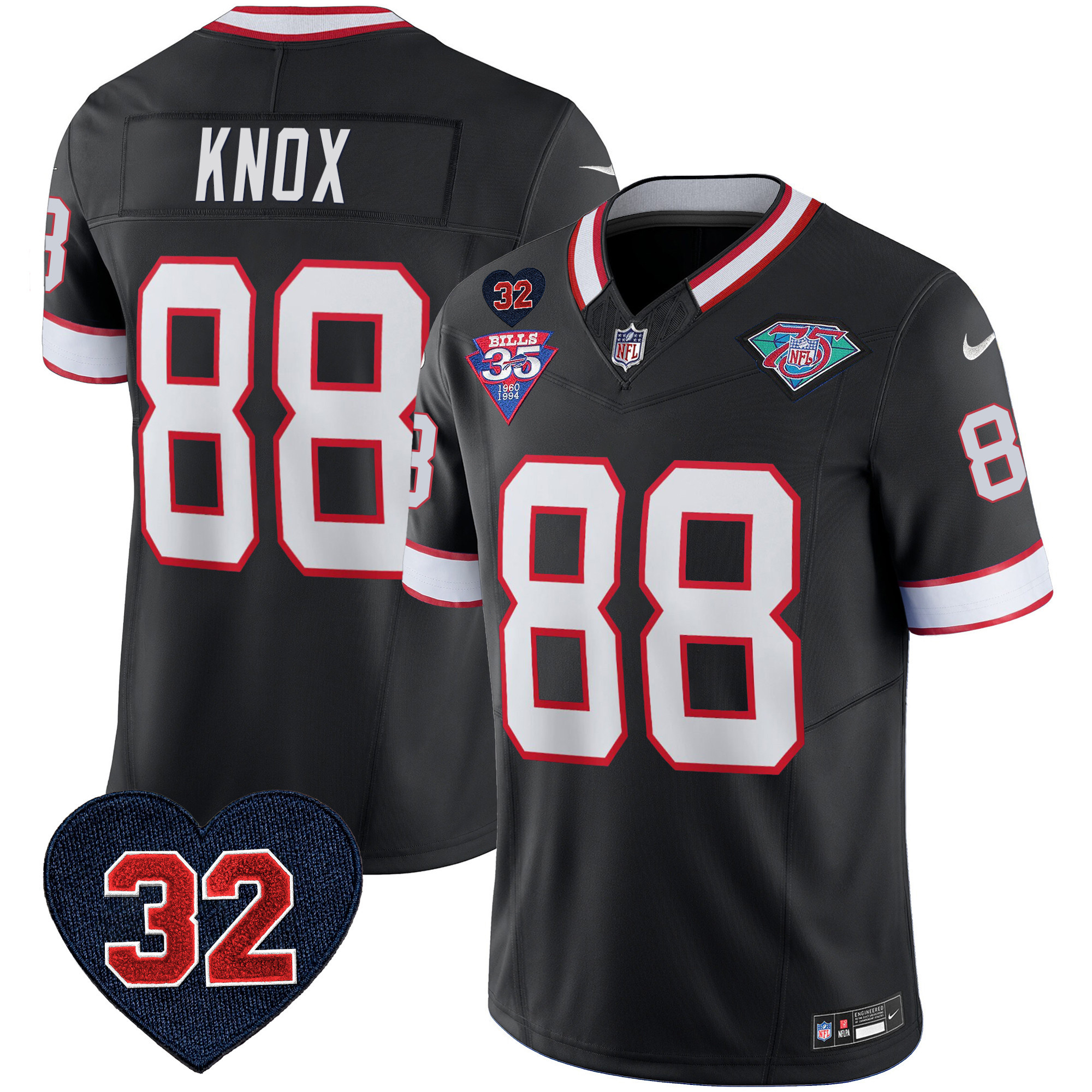 Dawson Knox Men's Buffalo Bills 1994 Throwback O.J. Simpson Patch Vapor Limited Black Jersey - All Stitched 