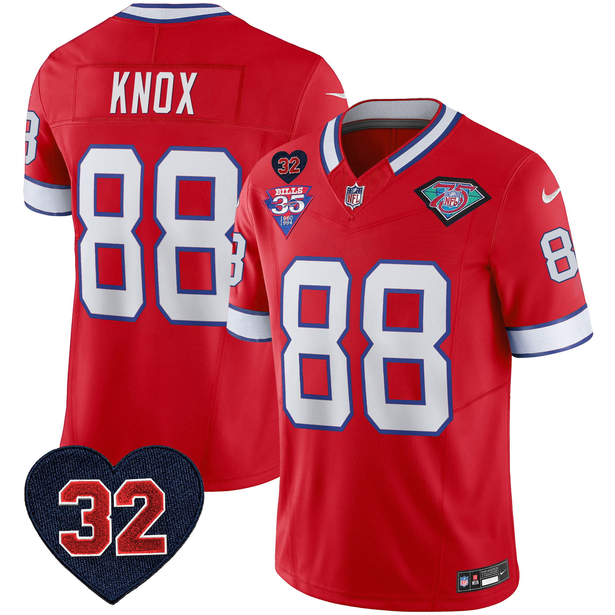 Dawson Knox Men's Buffalo Bills 1994 Throwback O.J. Simpson Patch Vapor Limited Red Jersey - All Stitched 