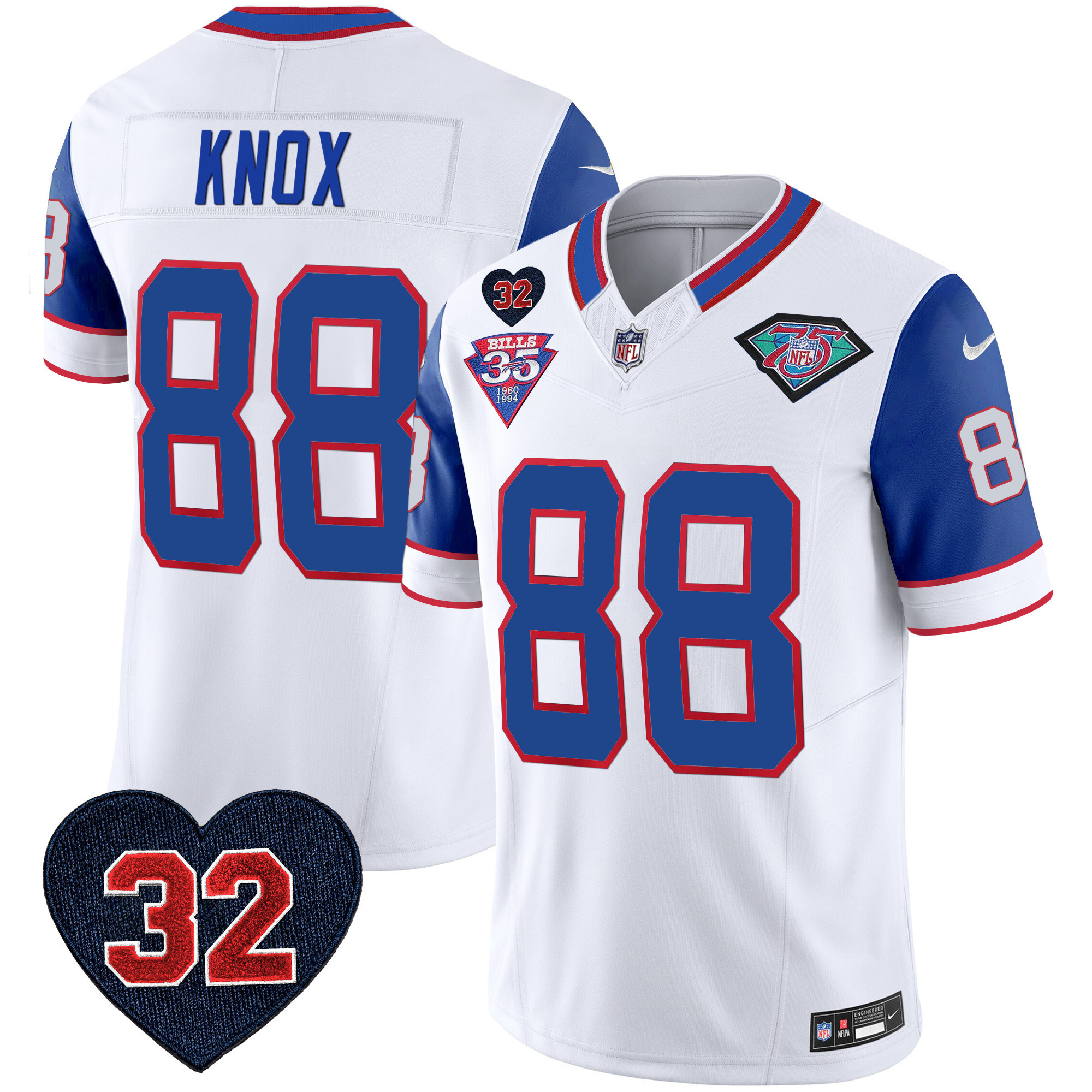 Dawson Knox Men's Buffalo Bills 1994 Throwback O.J. Simpson Patch Vapor Limited Royal Sleeves Jersey - All Stitched 