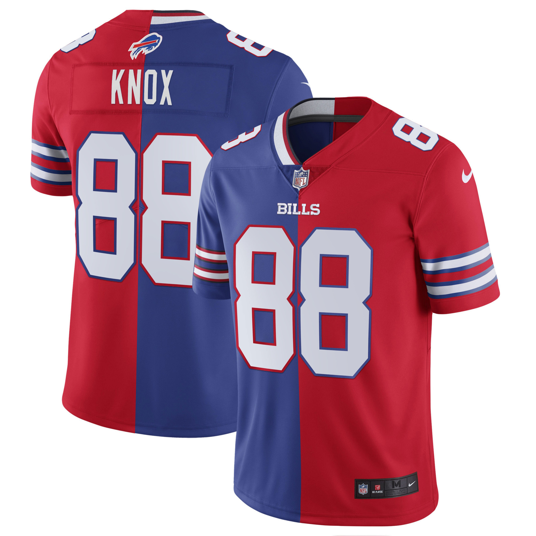 Dawson Knox Men's Buffalo Bills White Gold & Black Gold Split Royal Red Jersey - All Stitched 