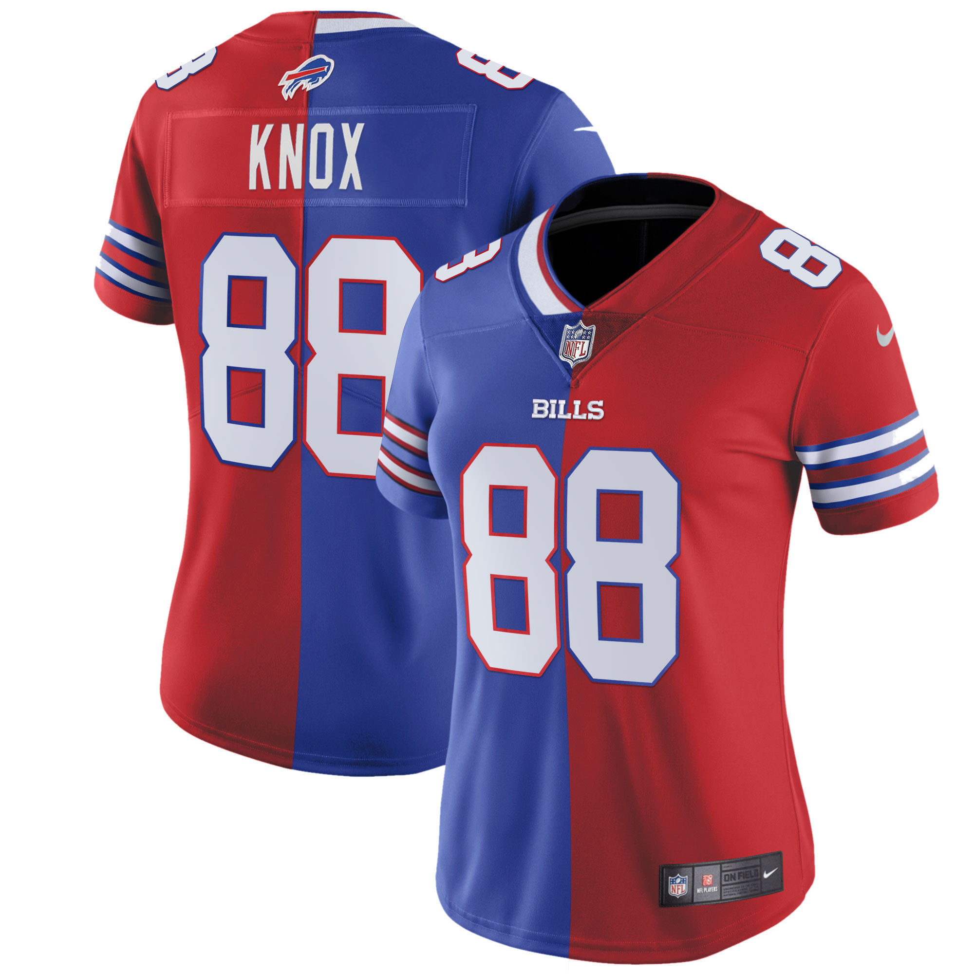 Dawson Knox Women's Buffalo Bills White Gold & Black Gold Split Royal Red Jersey - All Stitched 