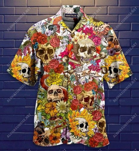 Day Of The Dead Flower Skull Unisex Hawaiian Shirt