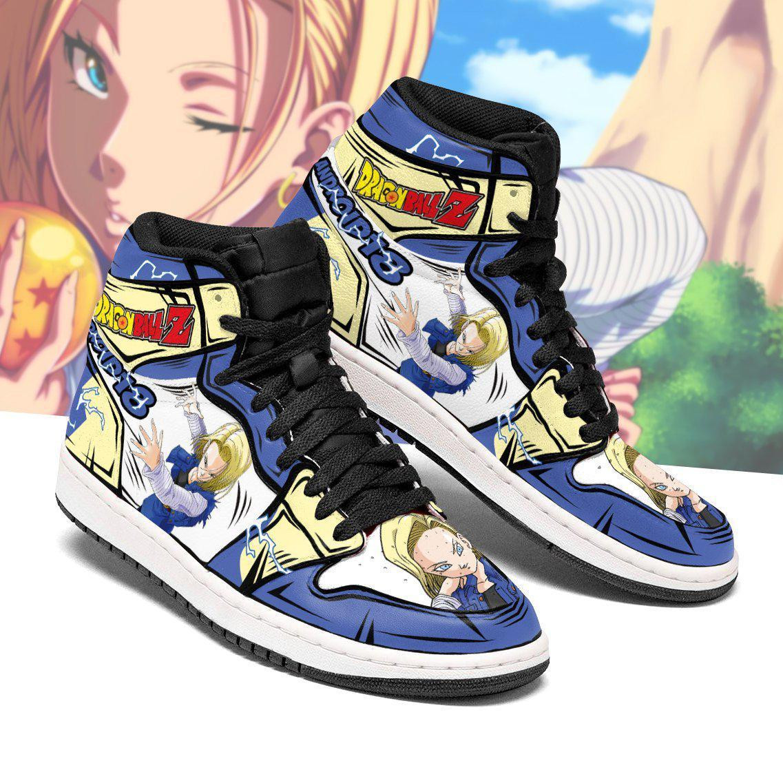DBZ Android 18 JD1s Sneakers Anime Dragon Ball Shoes, Air Jordan Hightop