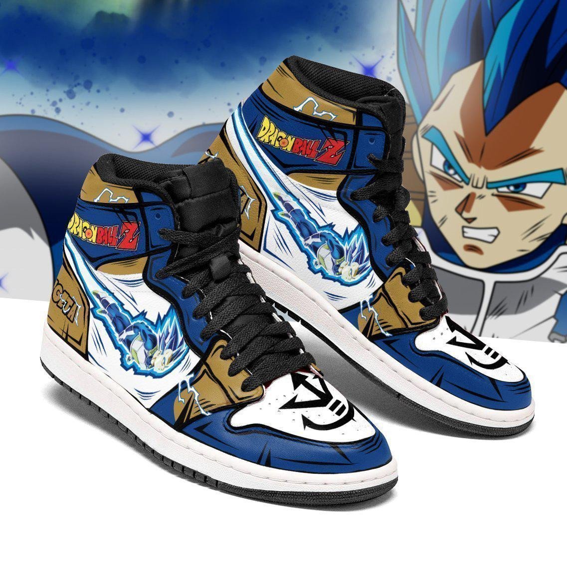 DBZ Vegeta Blue JD1s Sneakers Anime Dragon Ball Shoes, Air Jordan Hightop