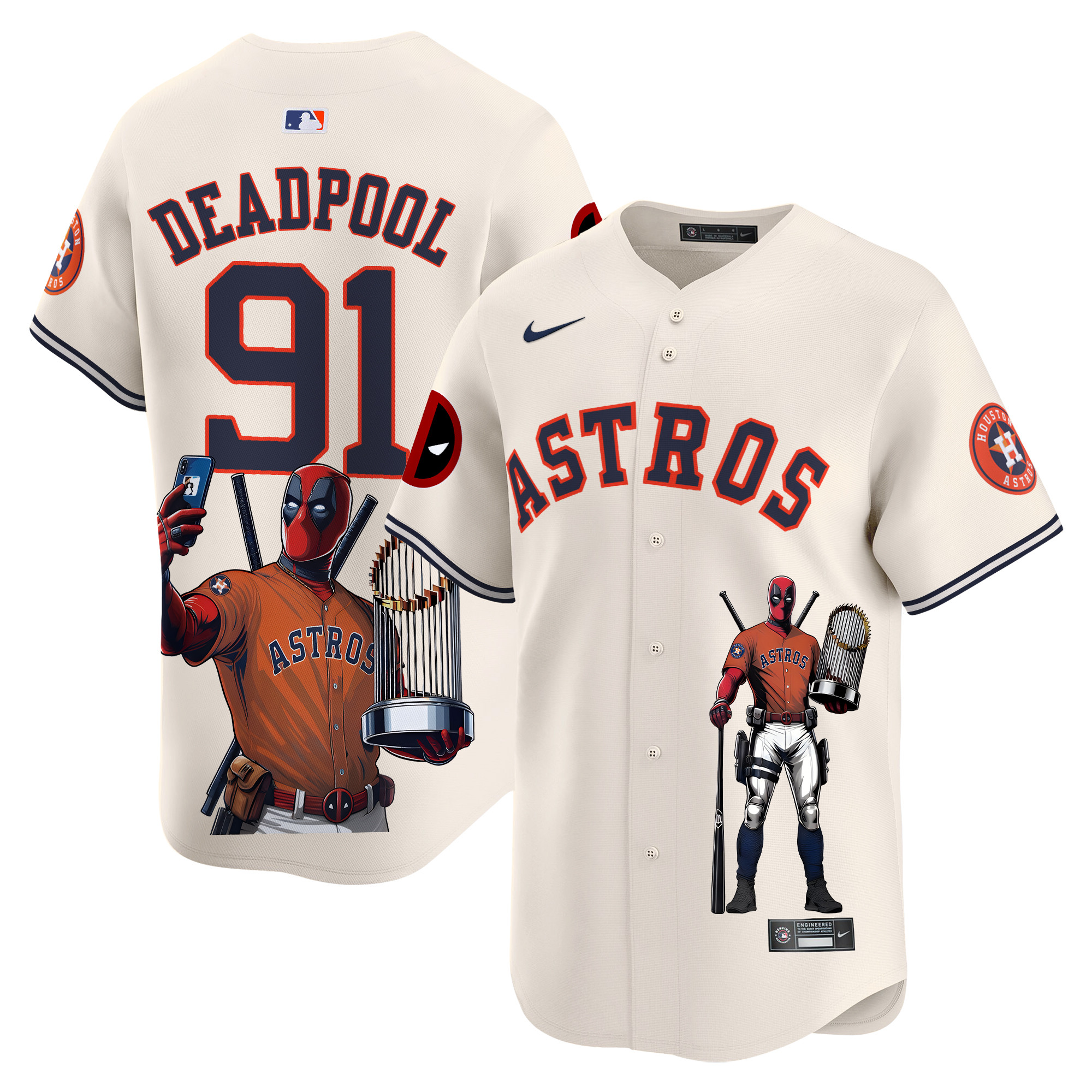 DeadpoolUnisex Houston Astros Deadpool Vapor Premier Limited Cream Jersey - Printed