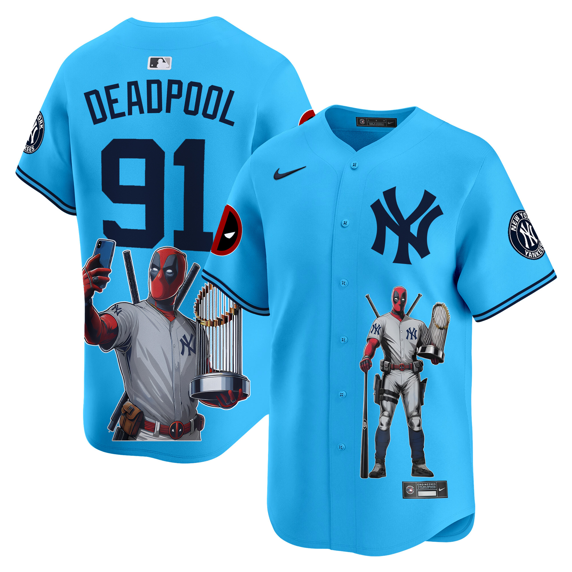 DeadpoolUnisex New York Yankees Deadpool Premier Limited Light Blue Jersey - Printed