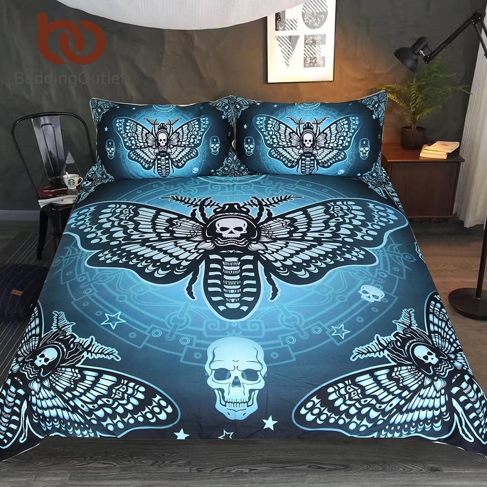 Death Moth Gothickull Et Butterfly Bluetars Double 3D Customized Duvet Cover Bedding Set