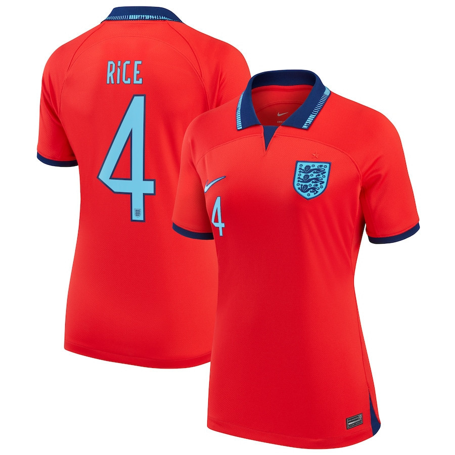 Declan Rice 4 England National Team 2022-23 World Cup Away Women Soccer Jersey – Red