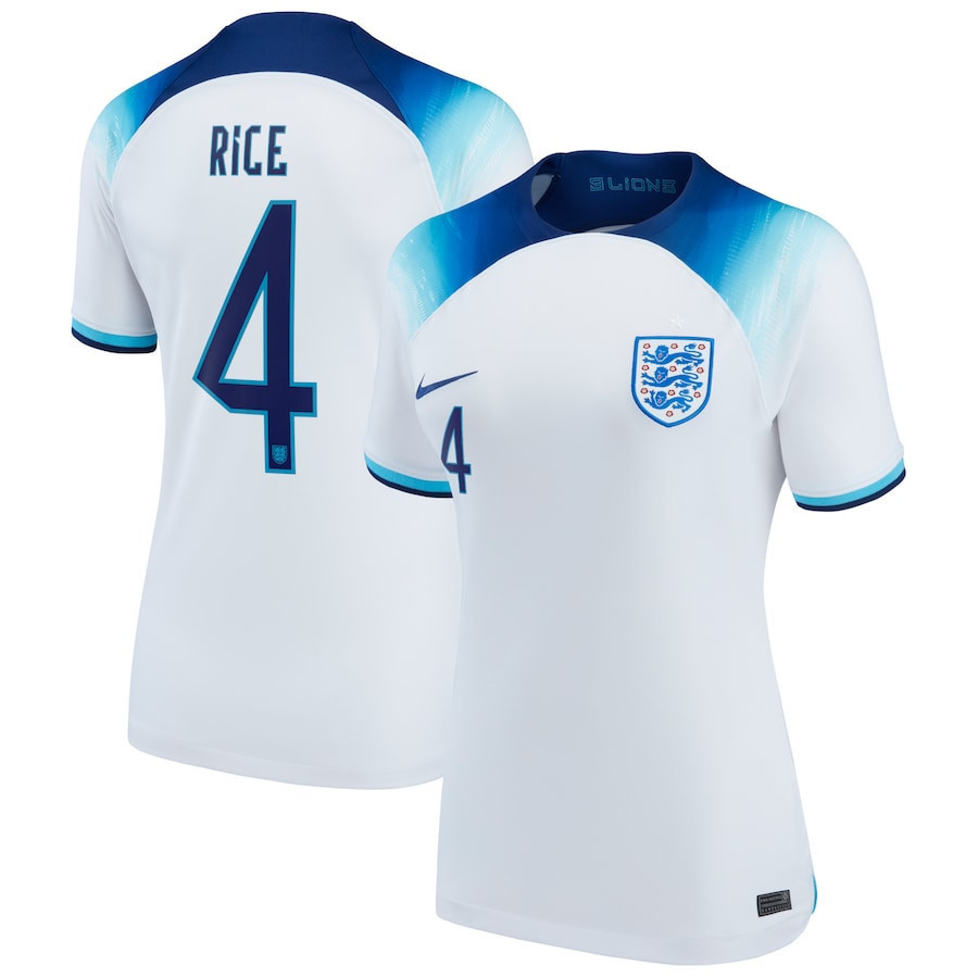 Declan Rice 4 England National Team 2022-23 World Cup Home Women Soccer Jersey – White