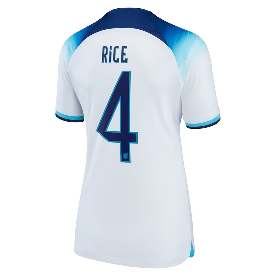 Declan Rice 4 England National Team 2022-23 World Cup Home Women Soccer Jersey – White