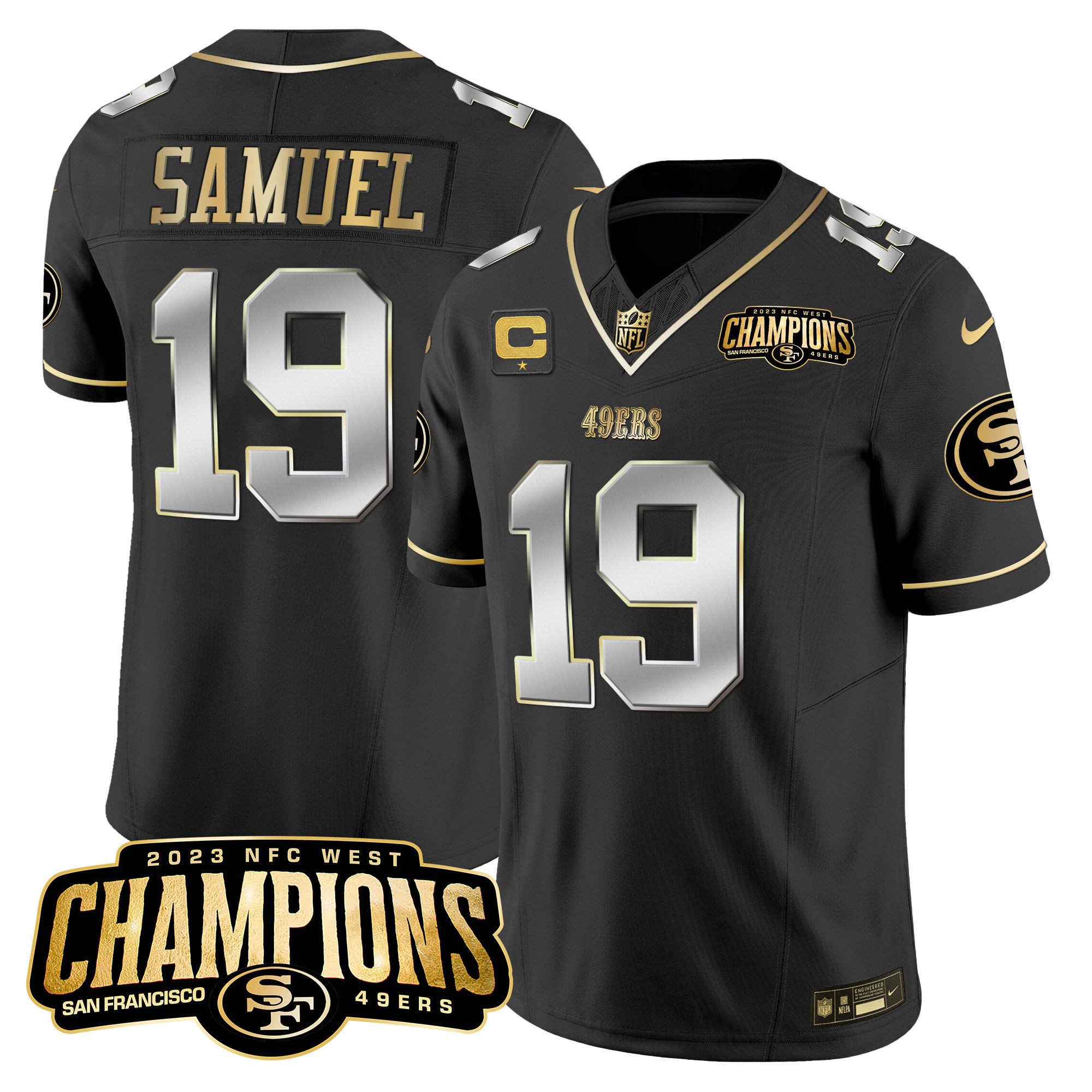 Deebo Samuel Men's San Francisco 49ers 2023 NFC West Champions Patch Vapor Black Limited Jersey - All Stitched 