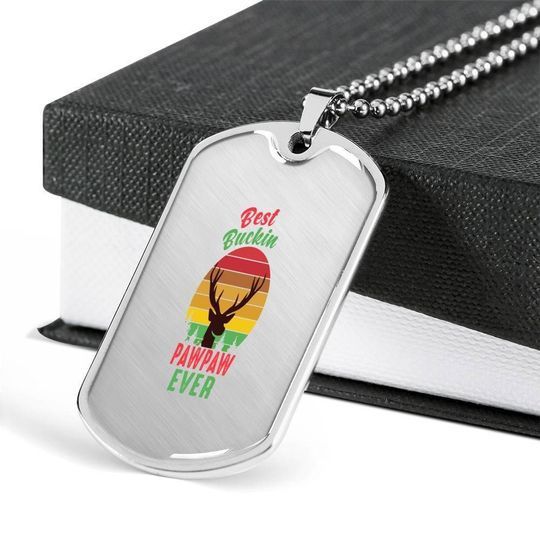 Deer Antler Best Buckin Pawpaw Ever Dog Tag Necklace Gift For Dad