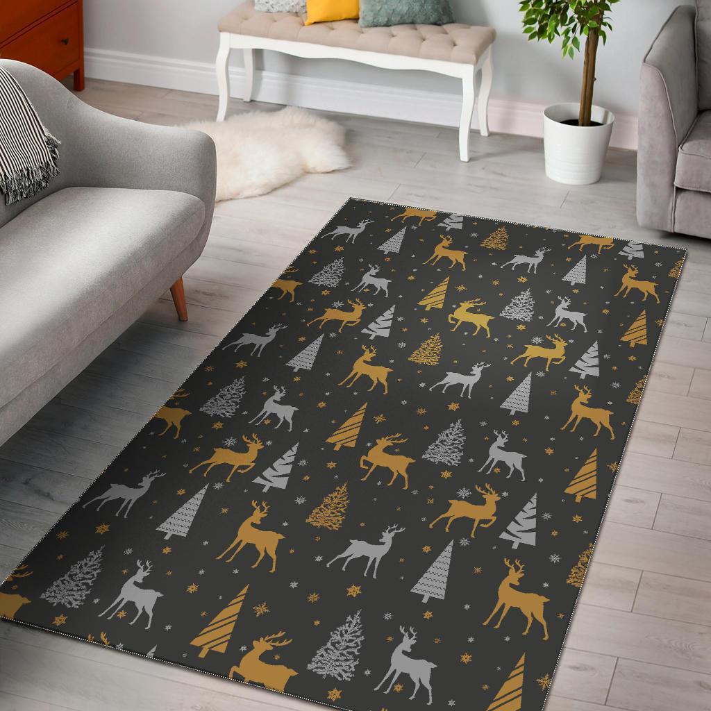 Deer Christmas Tree Pattern Print Area Limited Edition Rectangle Rug