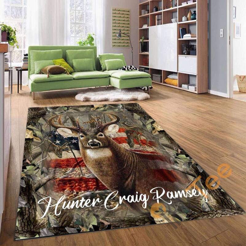 Deer Hunting Usa Flag Hunter Craig Ramsey Animal Room Decoration Living Bedroom Floor Rectangle Rug