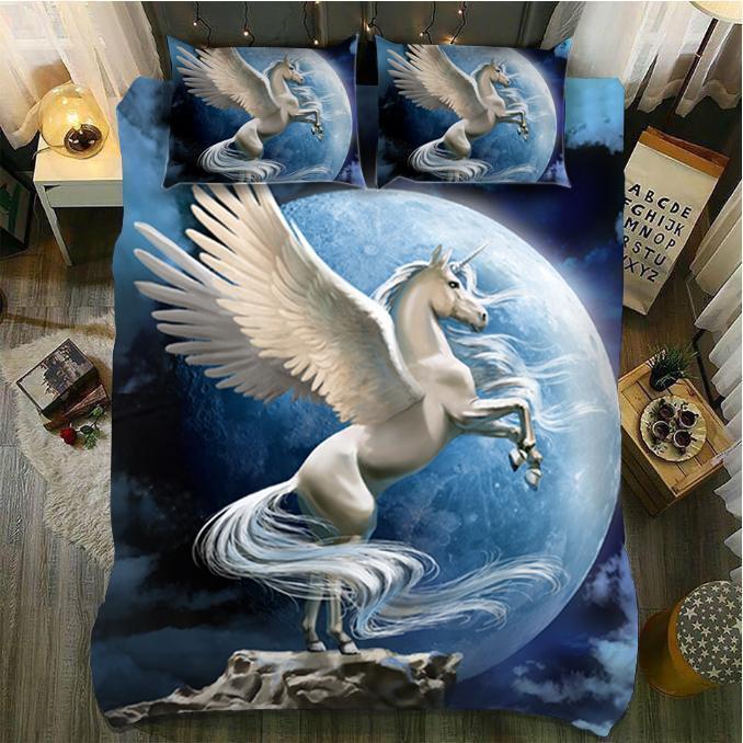 Default Before The Moon Unicorn3D Customized Duvet Cover Bedding Set