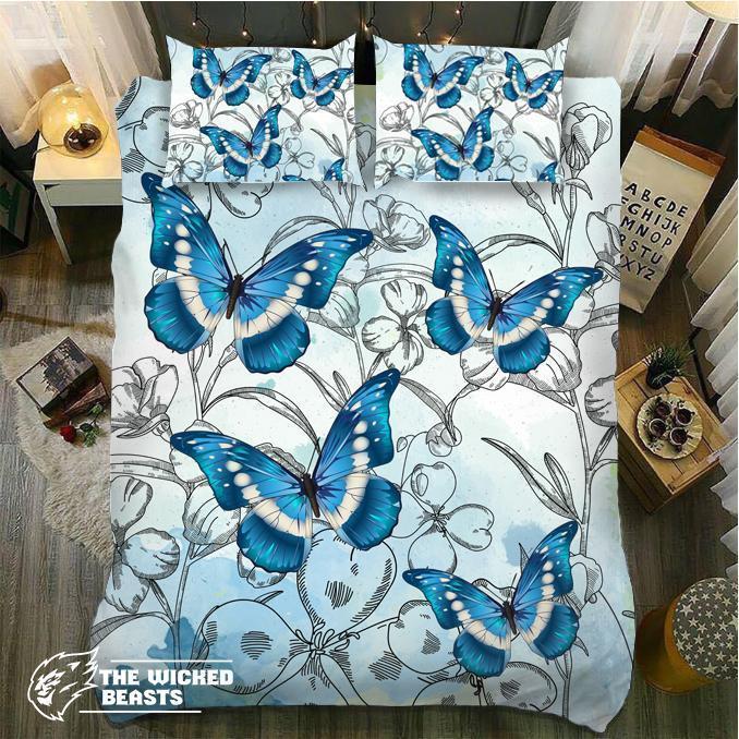 Default Butterfly Blue Pencils 3D Customized Duvet Cover Bedding Set